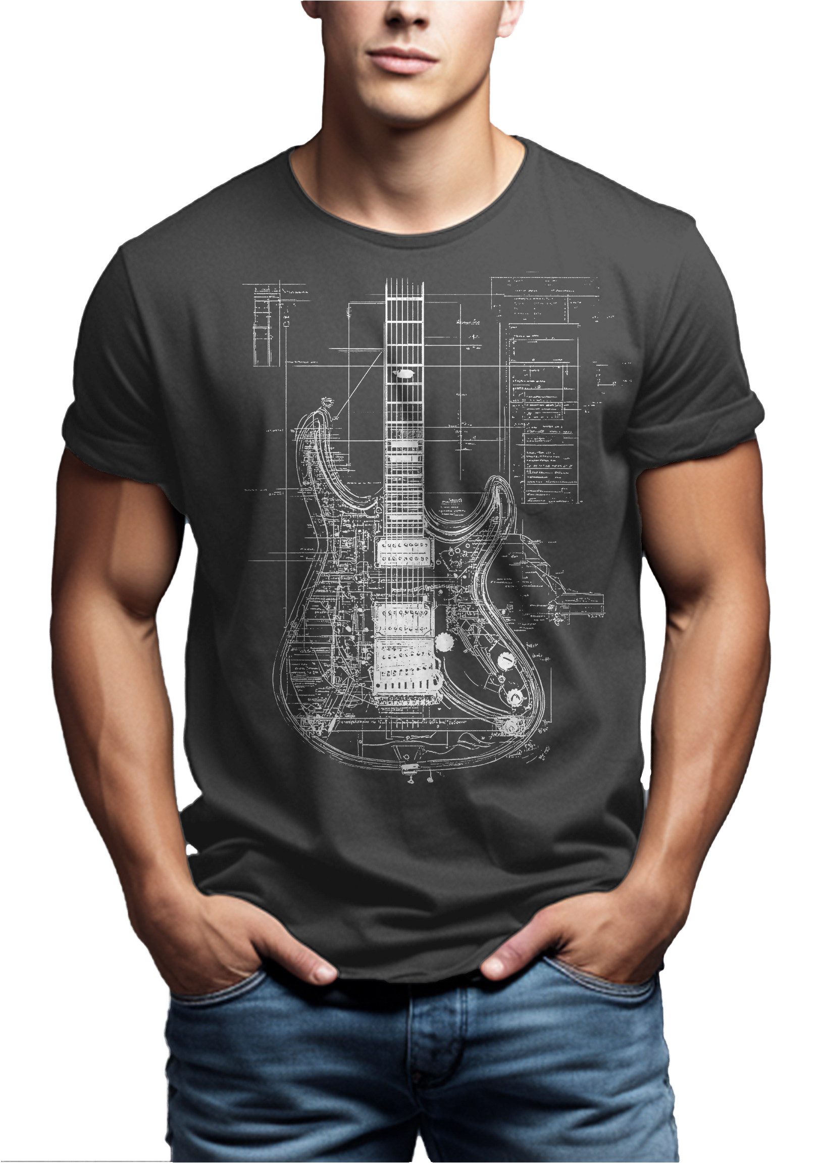 MAKAYA Print-Shirt mit Gitarrenmotiv Herren Musik günstig online kaufen