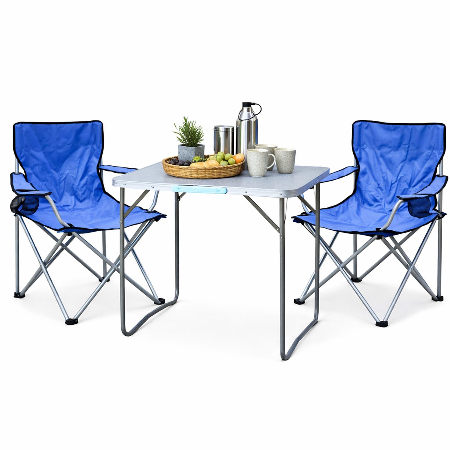 Essgruppe 3-teiliges Campingmöbel Set Blau 2x Stuhl inkl. Tasche + 1x Tisch