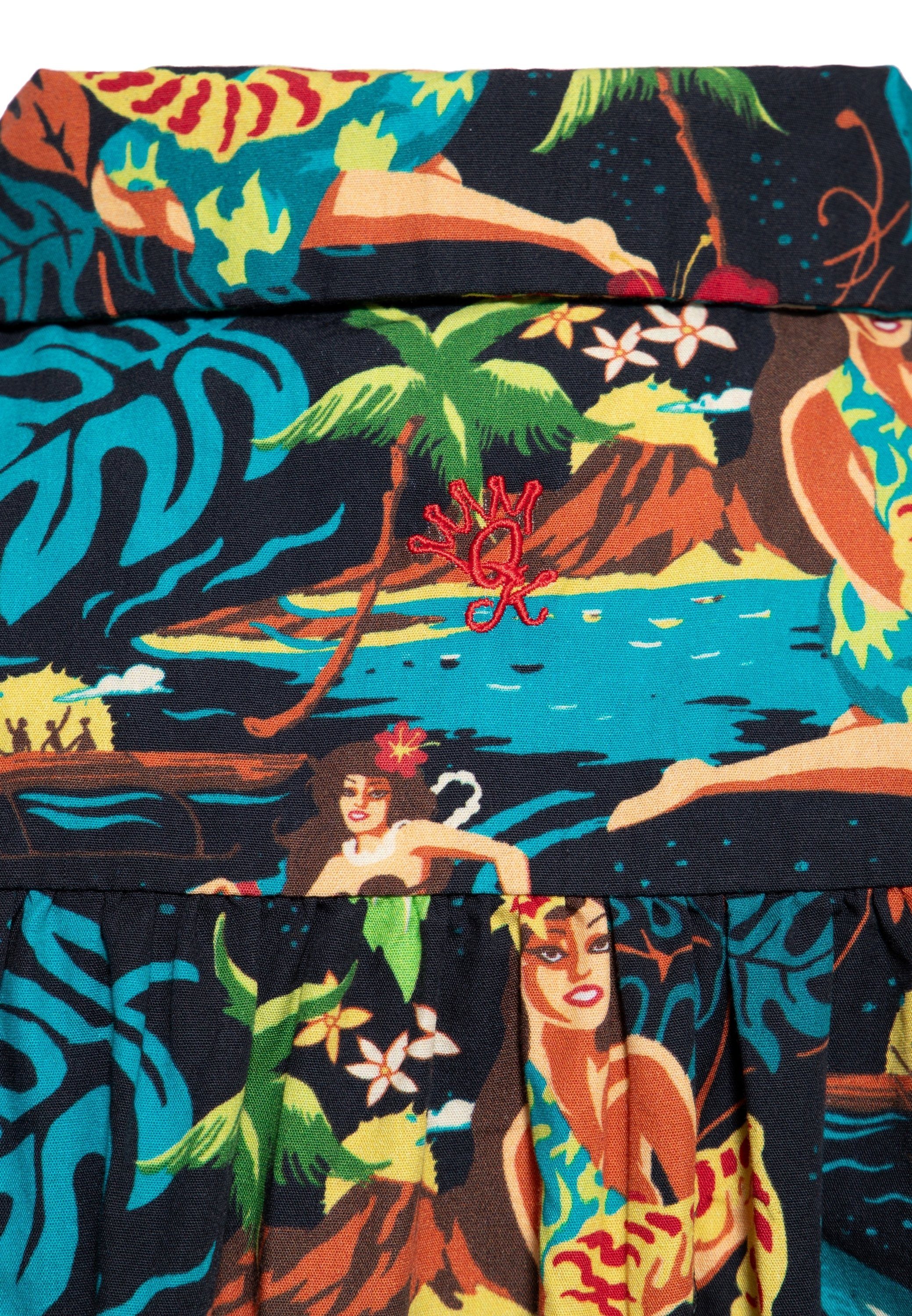 im QueenKerosin Hemdbluse Hawaiianischen schwarz Design