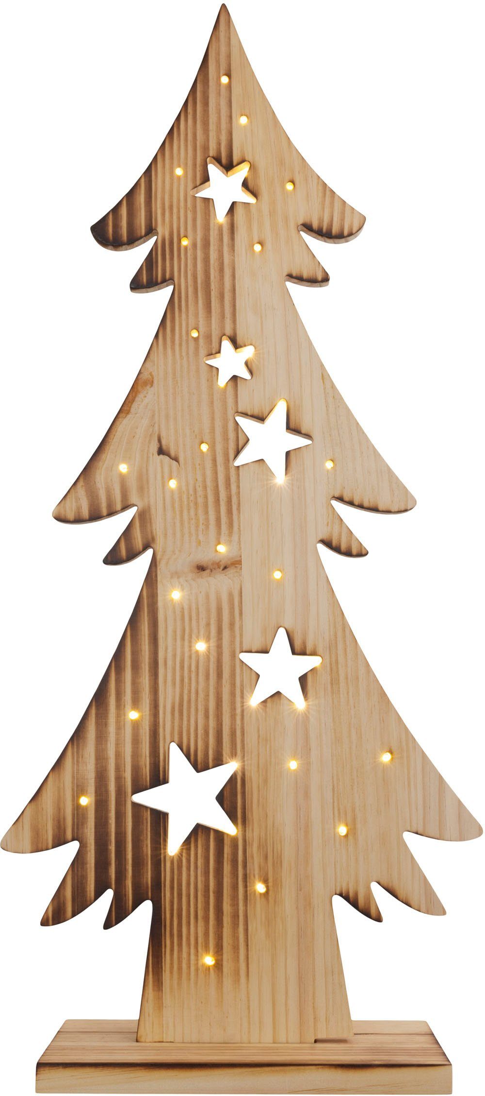 näve Höhe Weihnachtsdeko LED Warmweiß, Holz, integriert, Batteriebetrieben Holz-Stehleuchte, Baum cm, fest Tannenbaum, LED Timerfunktion, 80 aus ca.