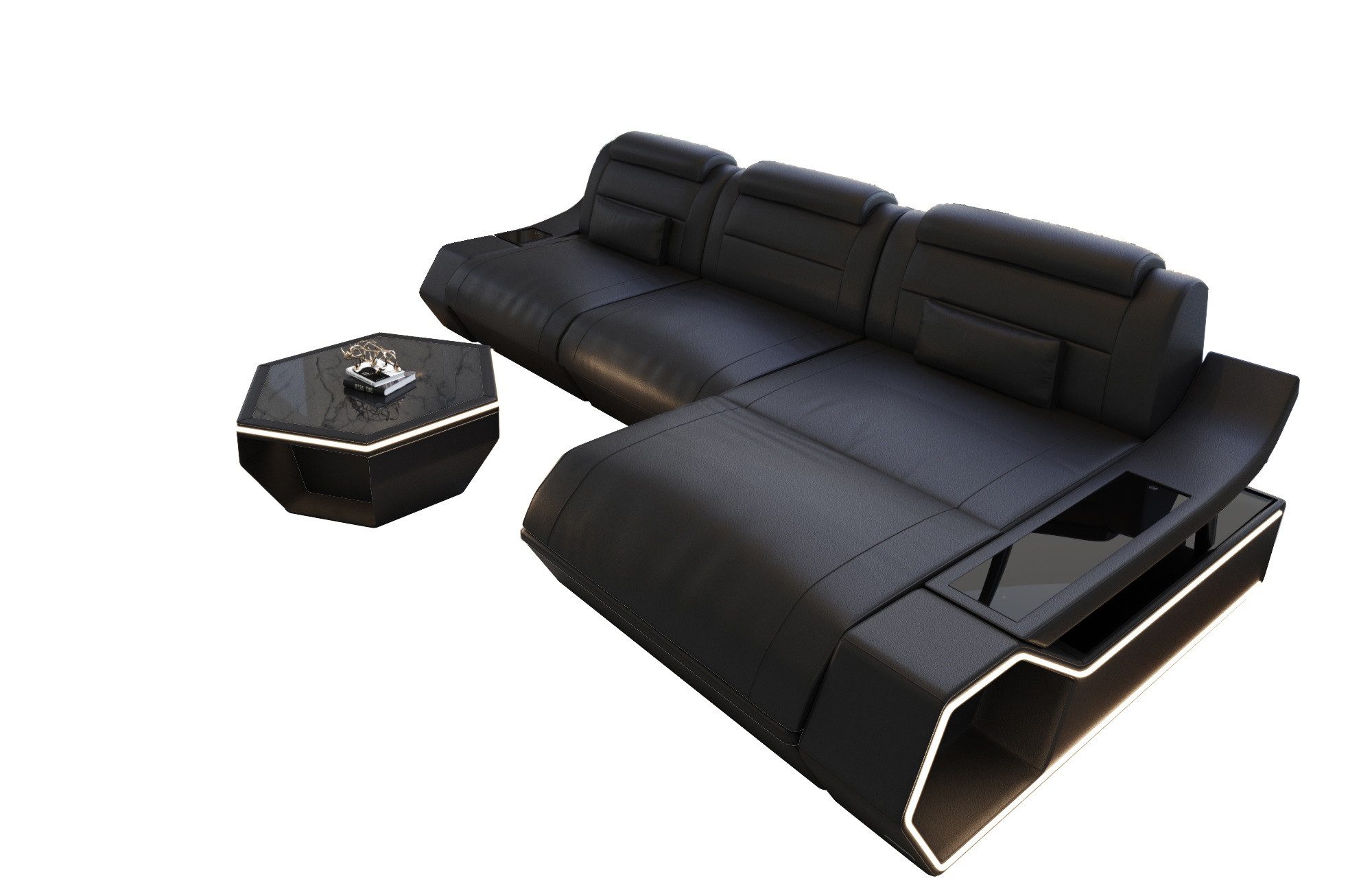 Sofa Dreams Ecksofa Leder Sofa Couch Toscano L Form Ledercouch, LED Beleuchtung
