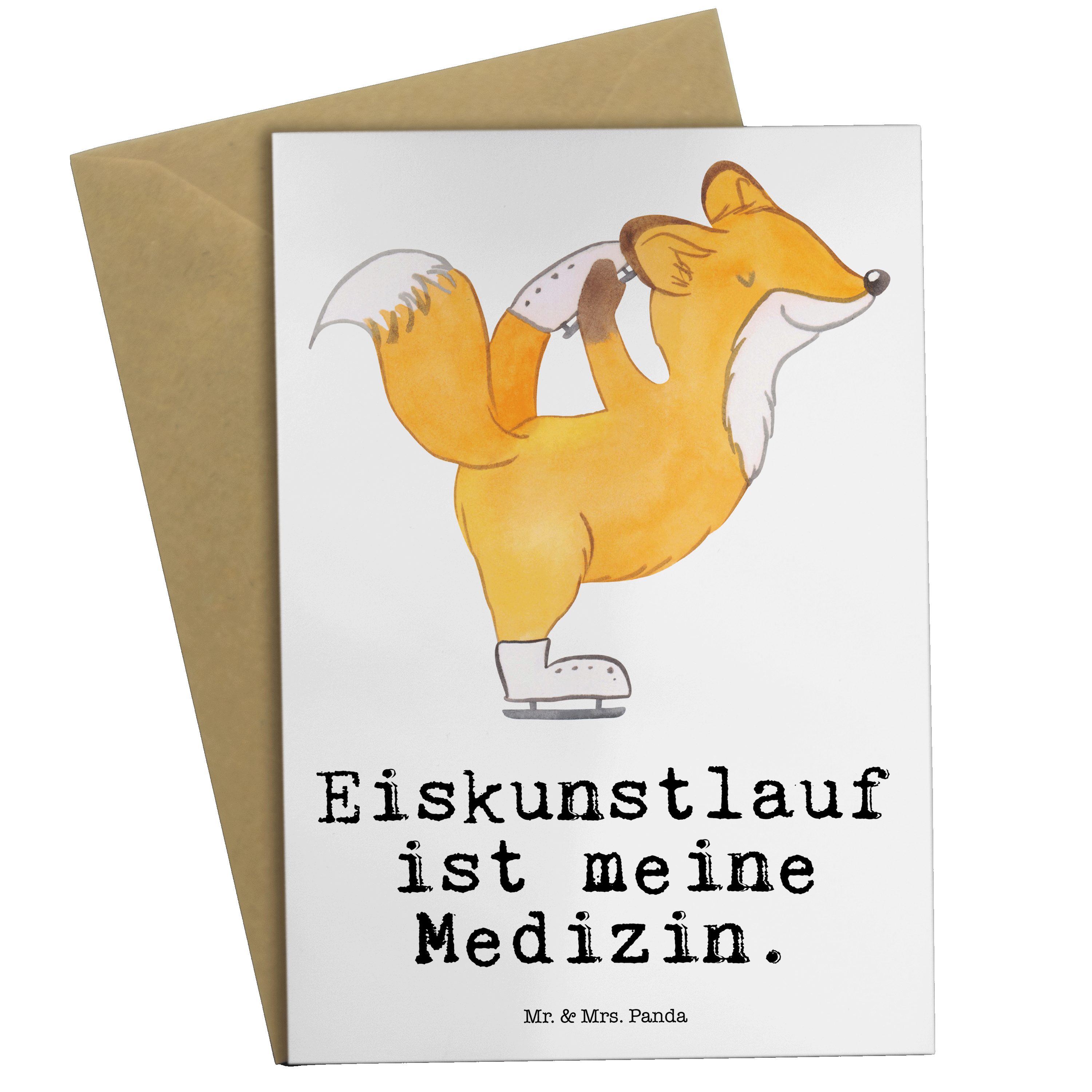 Mr. & Mrs. Panda Grußkarte Fuchs Eiskunstläufer Medizin - Weiß - Geschenk, Klappkarte, Eiskunstl