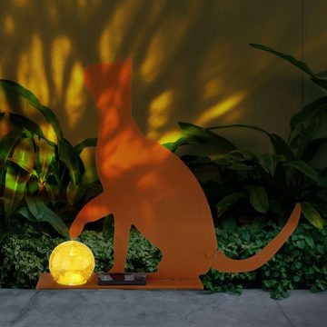 bmf-versand LED Solarleuchte Solarleuchte Garten Katze Kugel Solarlampe Außen Leuchte Solar mit, Schalter, mit Pflegetuch, LED fest integriert, Warmweiß, Dekolampe, Gartendekoration, Dekoleuchte, Gartenbeleuchtung