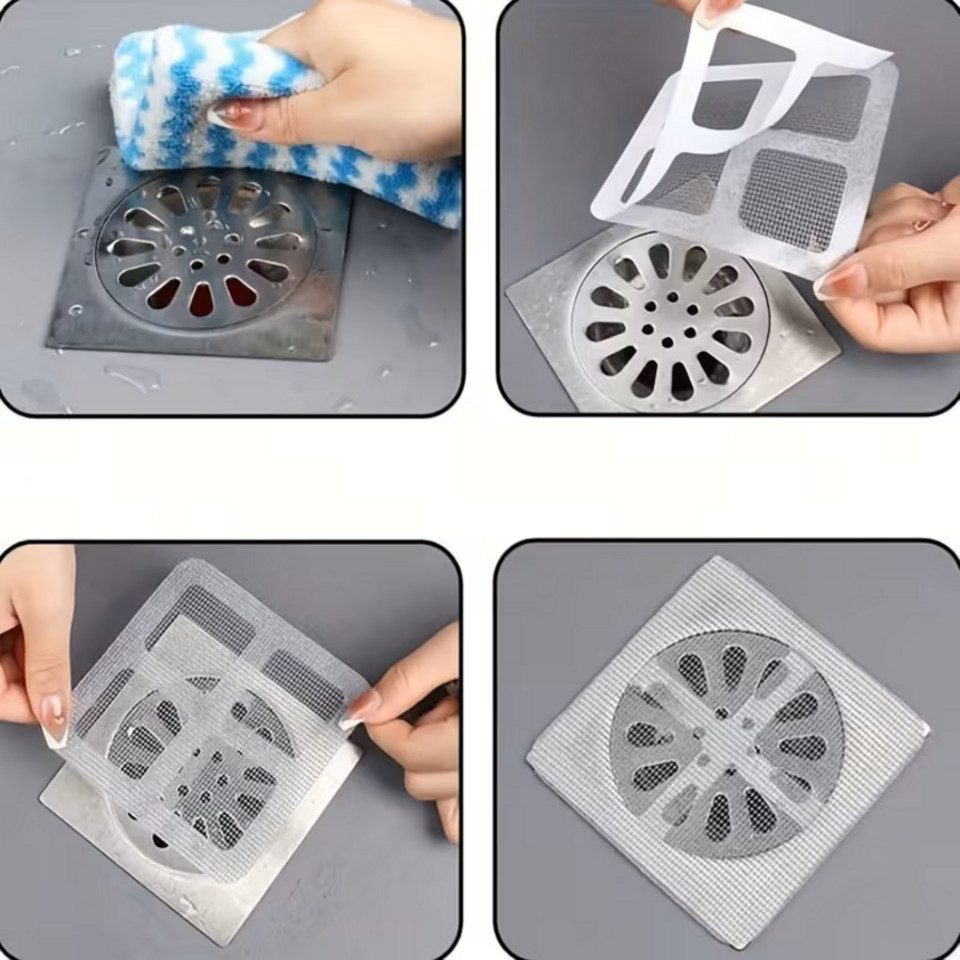 ILOKEN Abflusssieb Abflusshaarsieb 10er-Set, Selbstklebende Abflussfilter Antiverstopfung, Draht Sieb, (25-St., 10-teiliges Set), Abflusssieb 10er Set – Selbstklebender Sieb Einweg