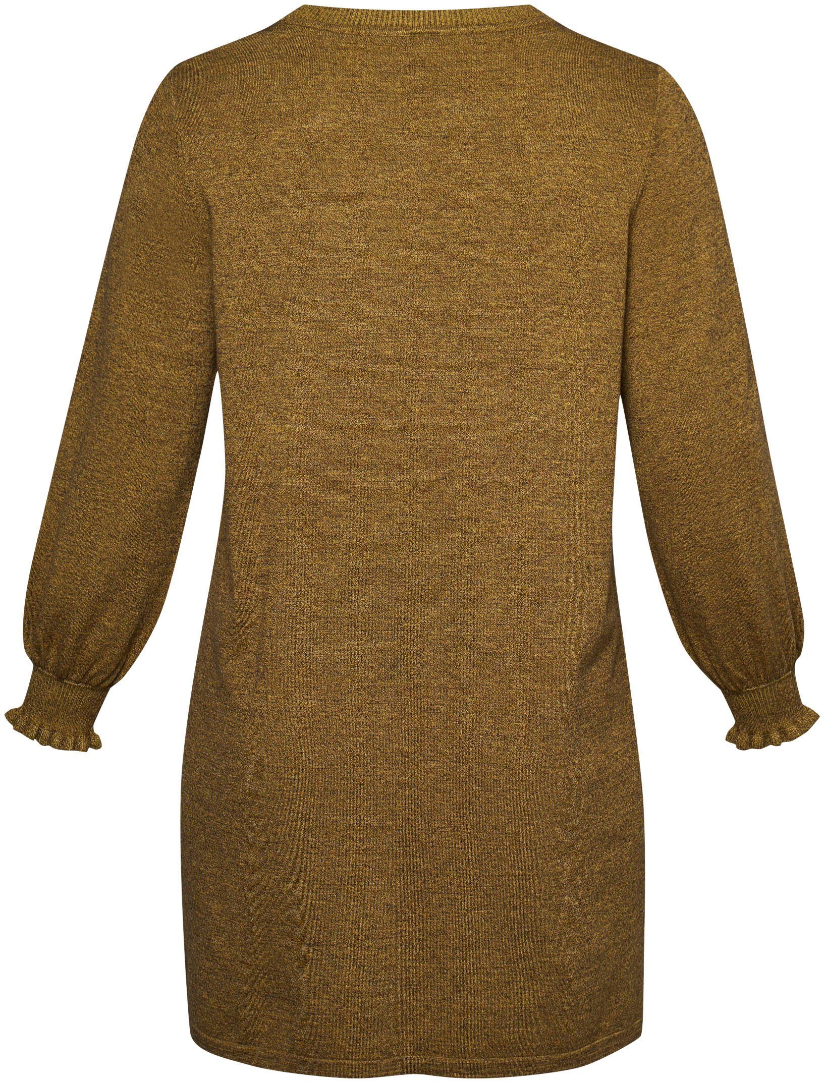 ADIA Sweatkleid AD am autumn Ärmelabschluss Rüschen mit Dress Knit mos