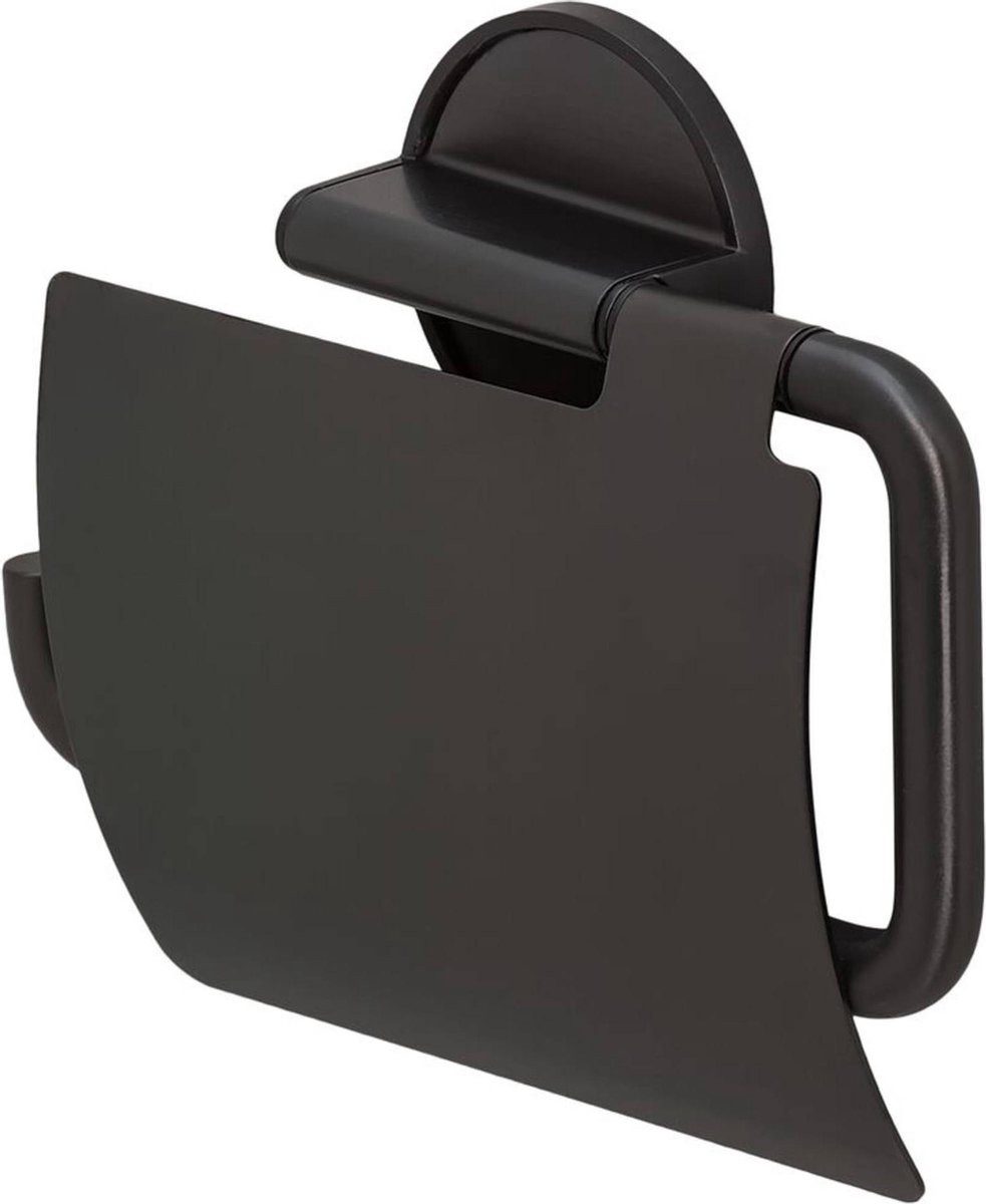 Tiger Toilettenpapierhalter Tune WC Rollenhalter mit Klappe, selbstklebend, gebuerstetes Schwarz (1-St), ohne Bohren