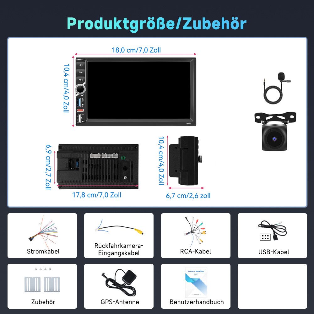 Hikity 7" 2-DIN Autoradio Bluetooth, CarPlay, USB, Rückfahrkamera Universal Autoradio (Digitalradio (DAB), 4GB+64GB/6GB+128GB)