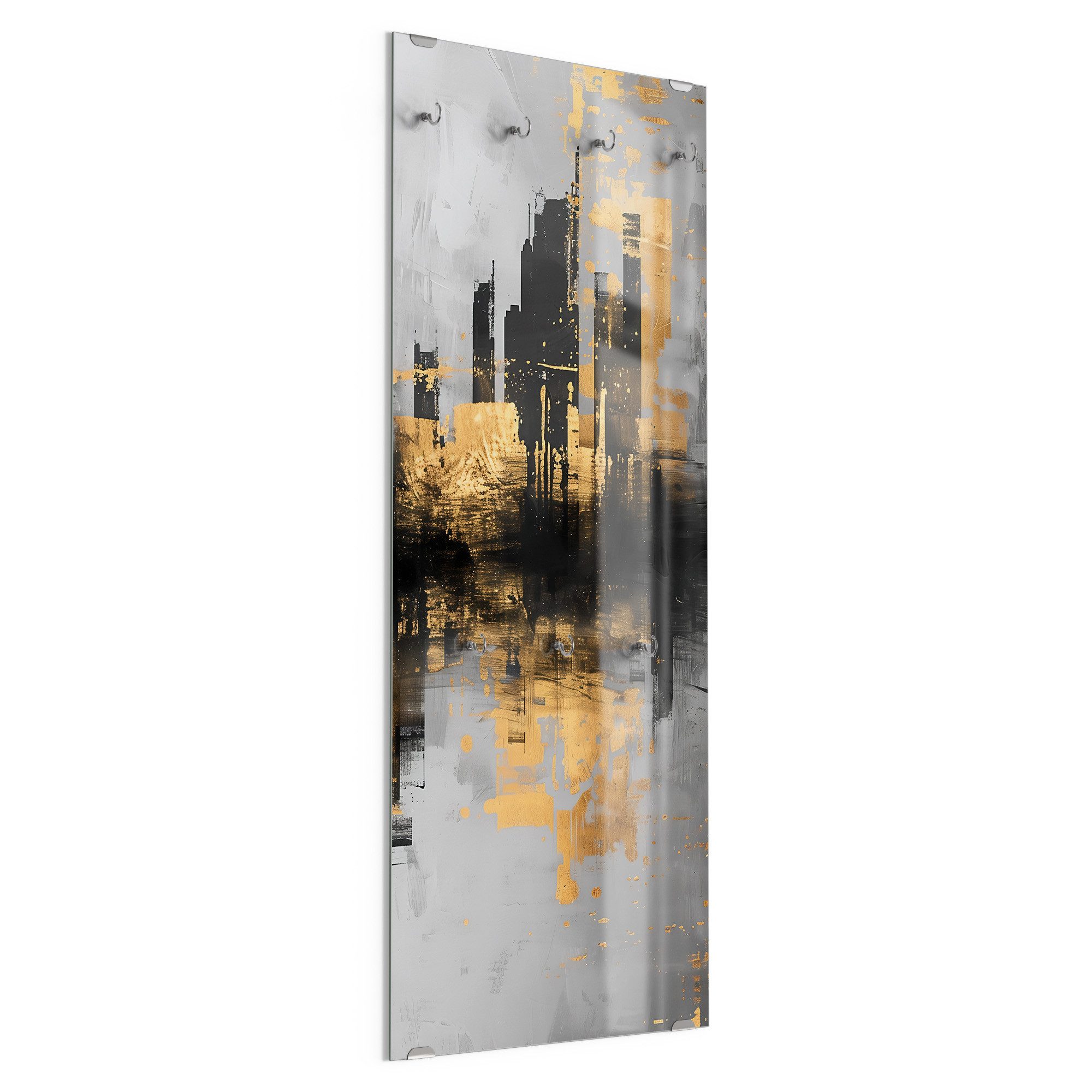 DEQORI Kleiderhaken 'Goldene Skyline-Reflexion', Glas Garderobe hängend Flur Jac