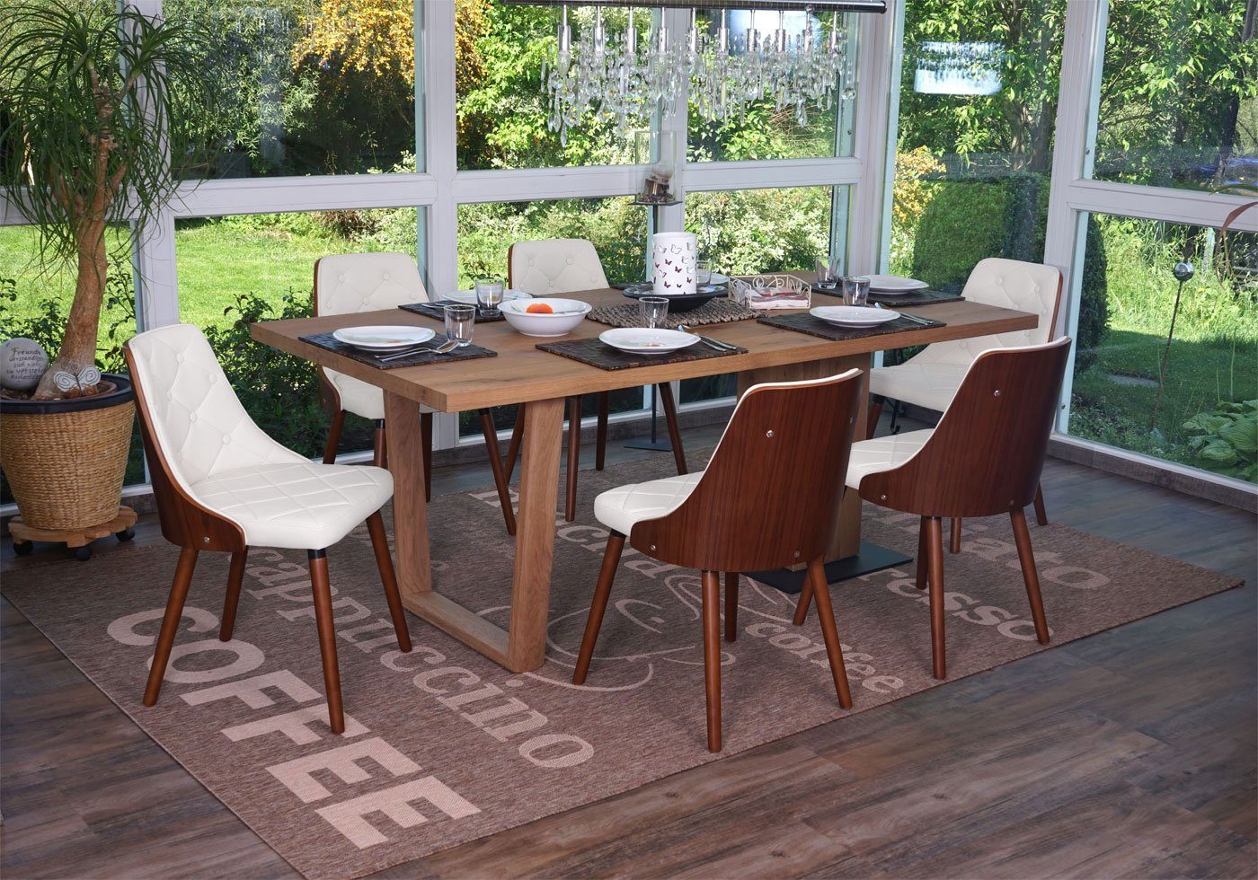 MCW Esszimmerstuhl MCW-A75-6 (Set, 6 St), 6er-Set, Walnuss-Optik, Rautenmuster