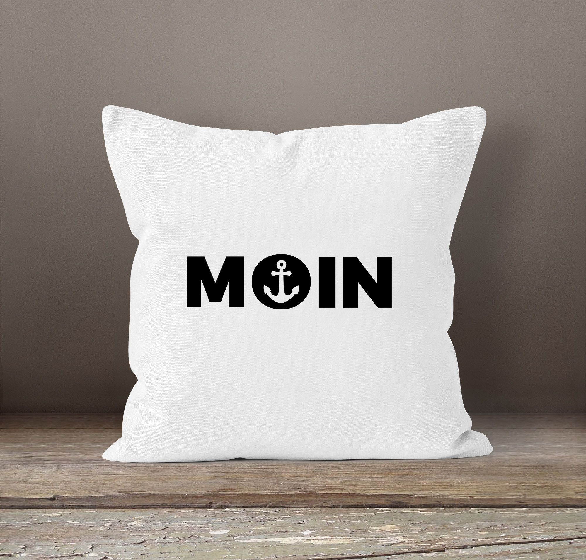 MoonWorks Dekokissen Maritmer Kissenbezug Moin mit Anker Deko-Kissen MoonWorks®