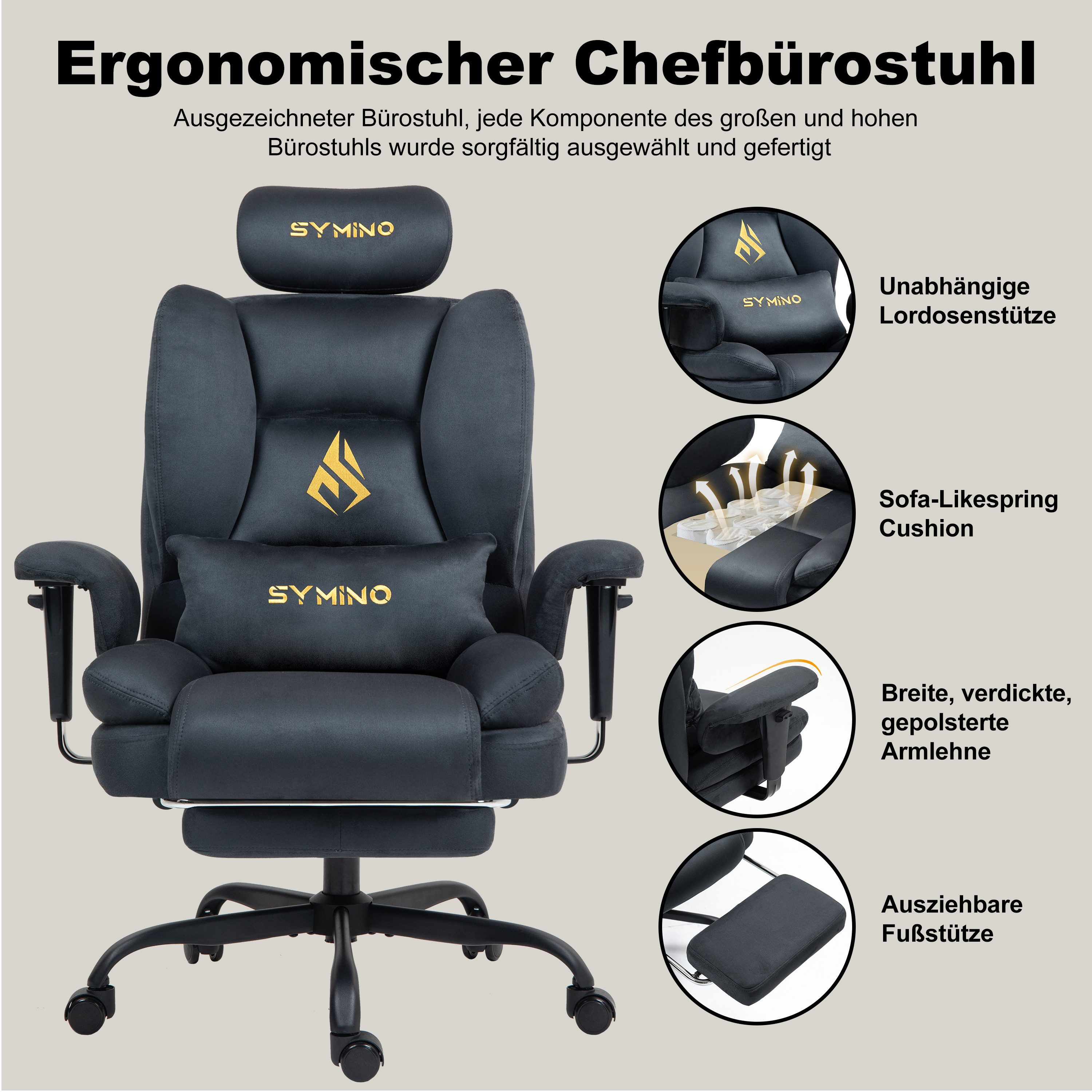 symino Stuhl Ergonomischer Sofa-Gaming-Stuhl, Verstellbarer Gamer-Stuhl, mit Hochwertigem Kunstpelzbezug für Ultimativen Komfort