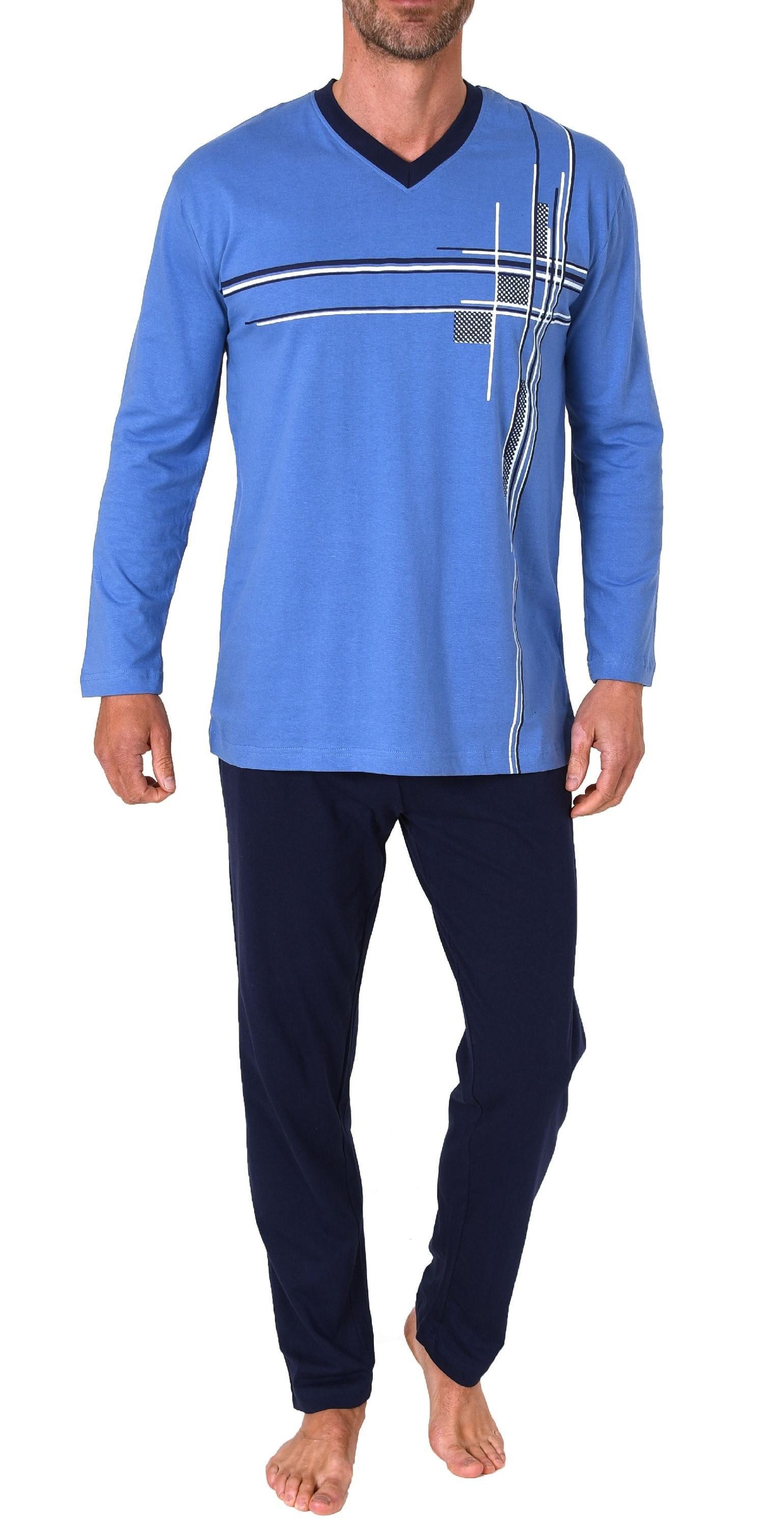Pyjama Herren Schlafanzug langarm Pyjama mit Frontprint - auch in Übergrößen