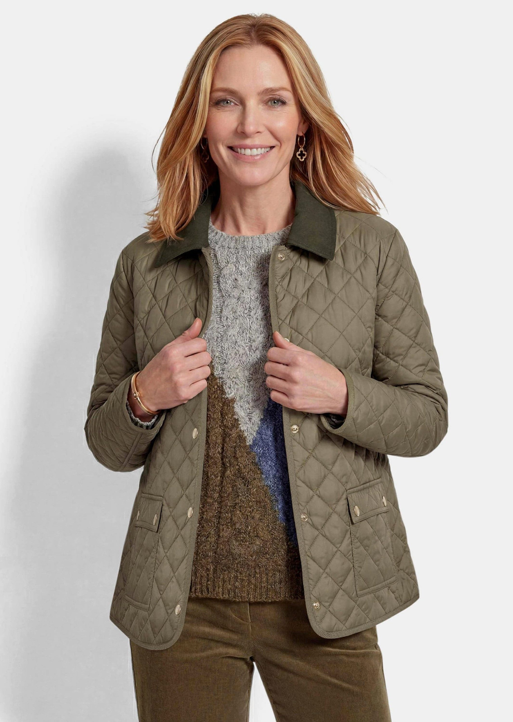 GOLDNER Outdoorjacke Steppjacke mit Hemdkragen Leicht wattierte Übergangsjacke mit Rautenmuster und Druckknöpfen