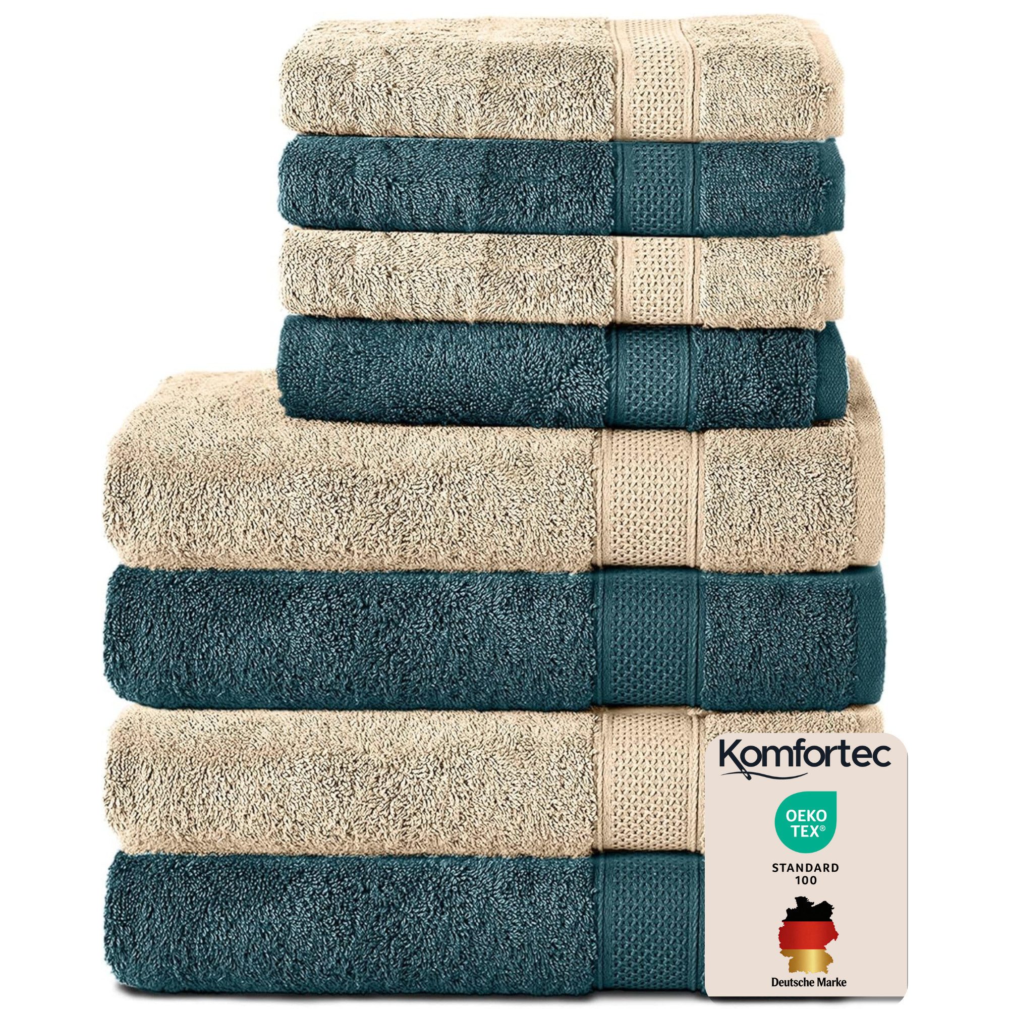 Komfortec Handtuch Set aus 100% Baumwolle, 4 Handtücher 50x100 cm und 4 Badetücher 70x140 cm, Frottee (Packung, 8-St), Duschtücher & Badehandtuch, Weich, Towel, Groß