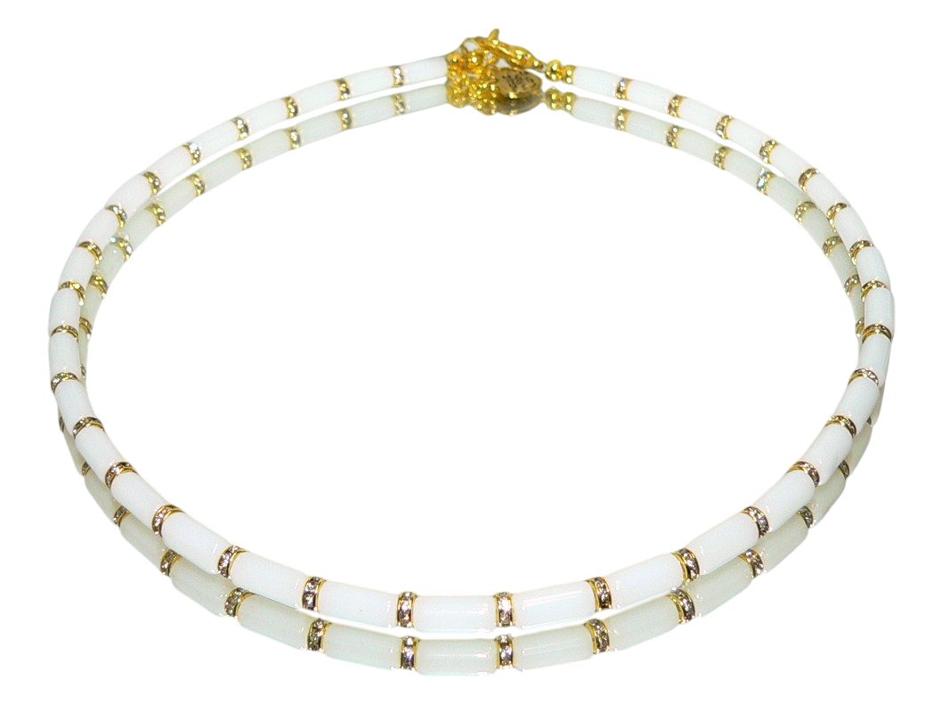 traumschmuck Collier 328c Halskette edel Glaswalzen Jade Style Strass goldfarben (Geschenk, Muttertag, Weihnachten, Geburtstag, Valentinstag, incl. Schmuckbox), handgefertigt, Made in Germany