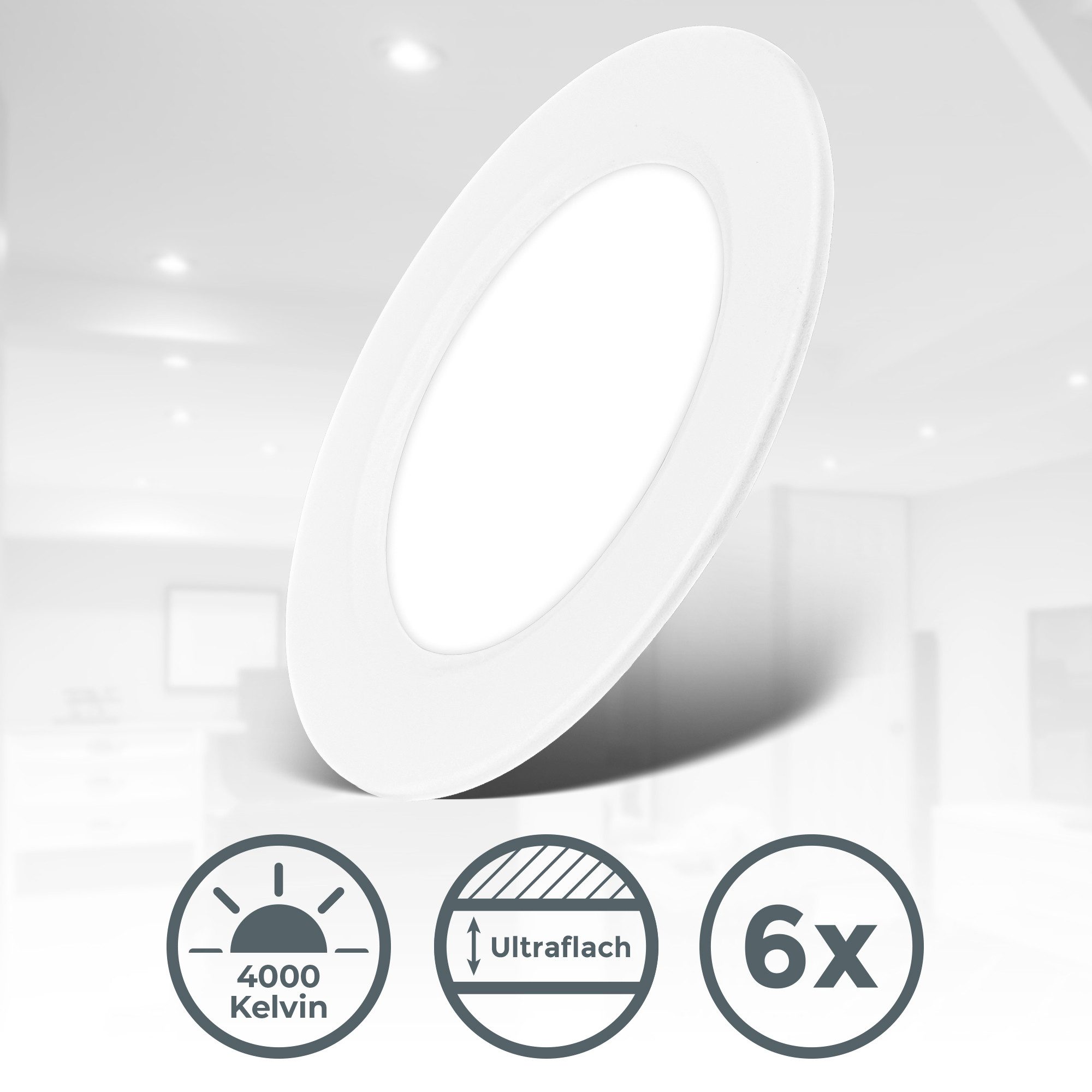 B.K.Licht Einbauleuchte BK_EL1618 6er Set LED Einbaustrahler, Ultraflach, IP20 Deckenspots, LED fest integriert, Neutralweiß, 4.000 K, 330Lm, 3W, Kunststoff, 9  – Bild 3 von 5