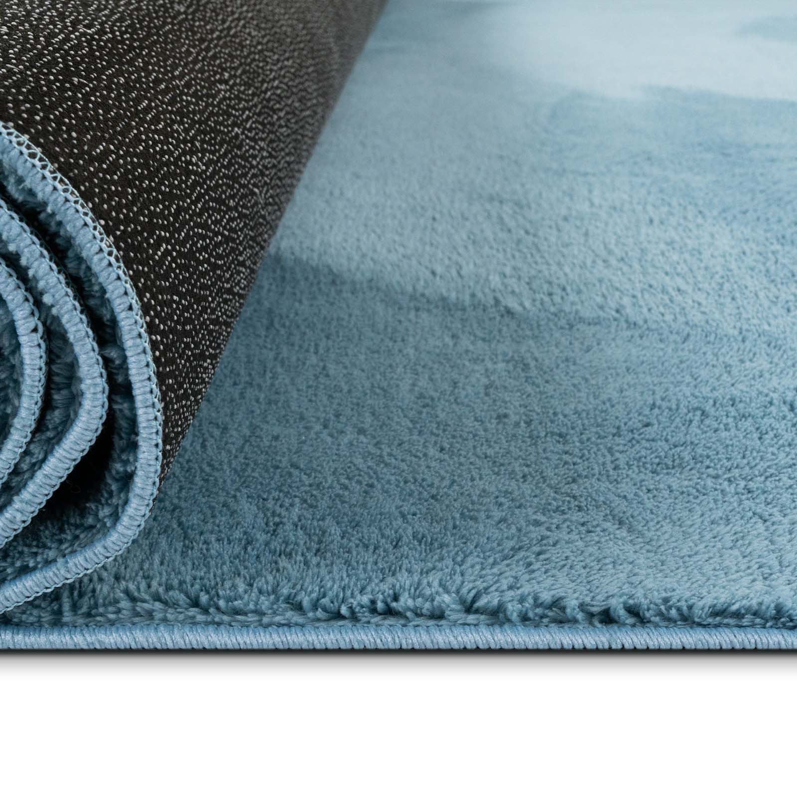 TaraCarpet Teppich Fiona Uni Kurzflor-Teppich, waschbar und supersoft, rechteckig, Höhe: 14 mm, 14 mm Kurzflor, rechteckig, Farbe Hellblau, Größe 50x80 cm – Bild 5 von 5