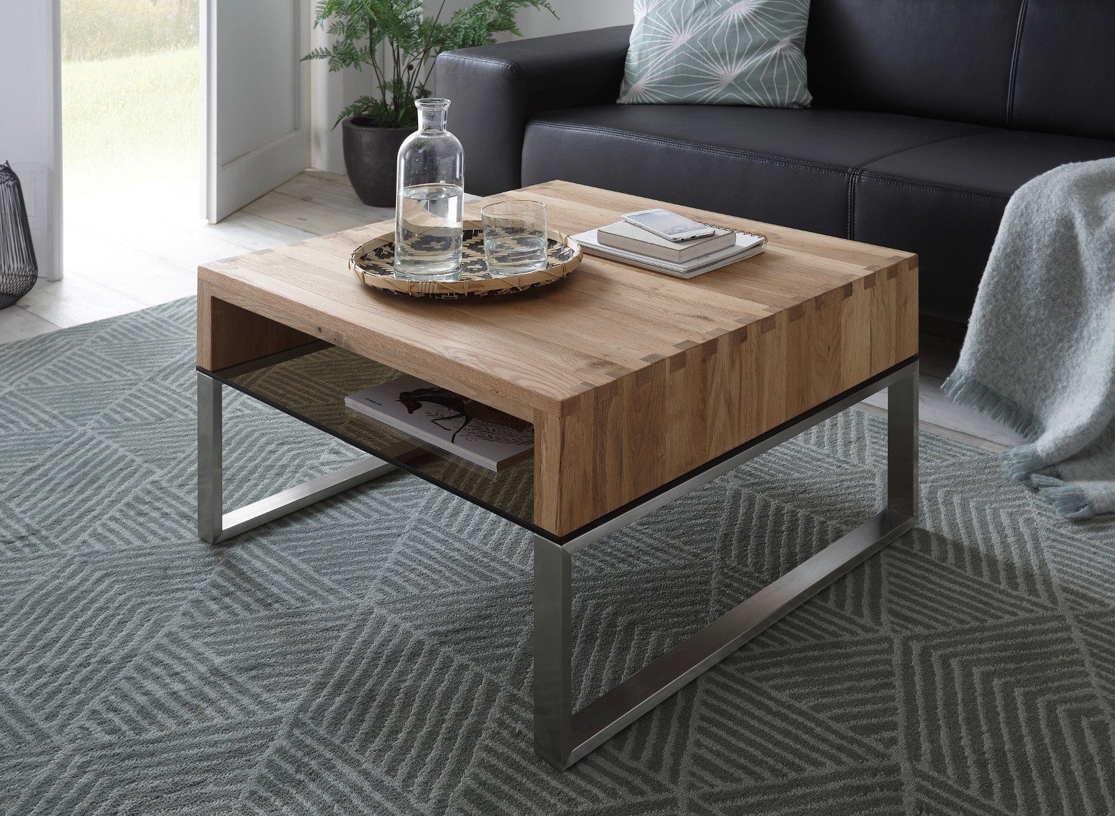 MCA furniture Couchtisch »Hilary« (Couchtisch quadratisch mit Ablage, 70 x  70 cm), Asteiche massiv und Edelstahl online kaufen | OTTO