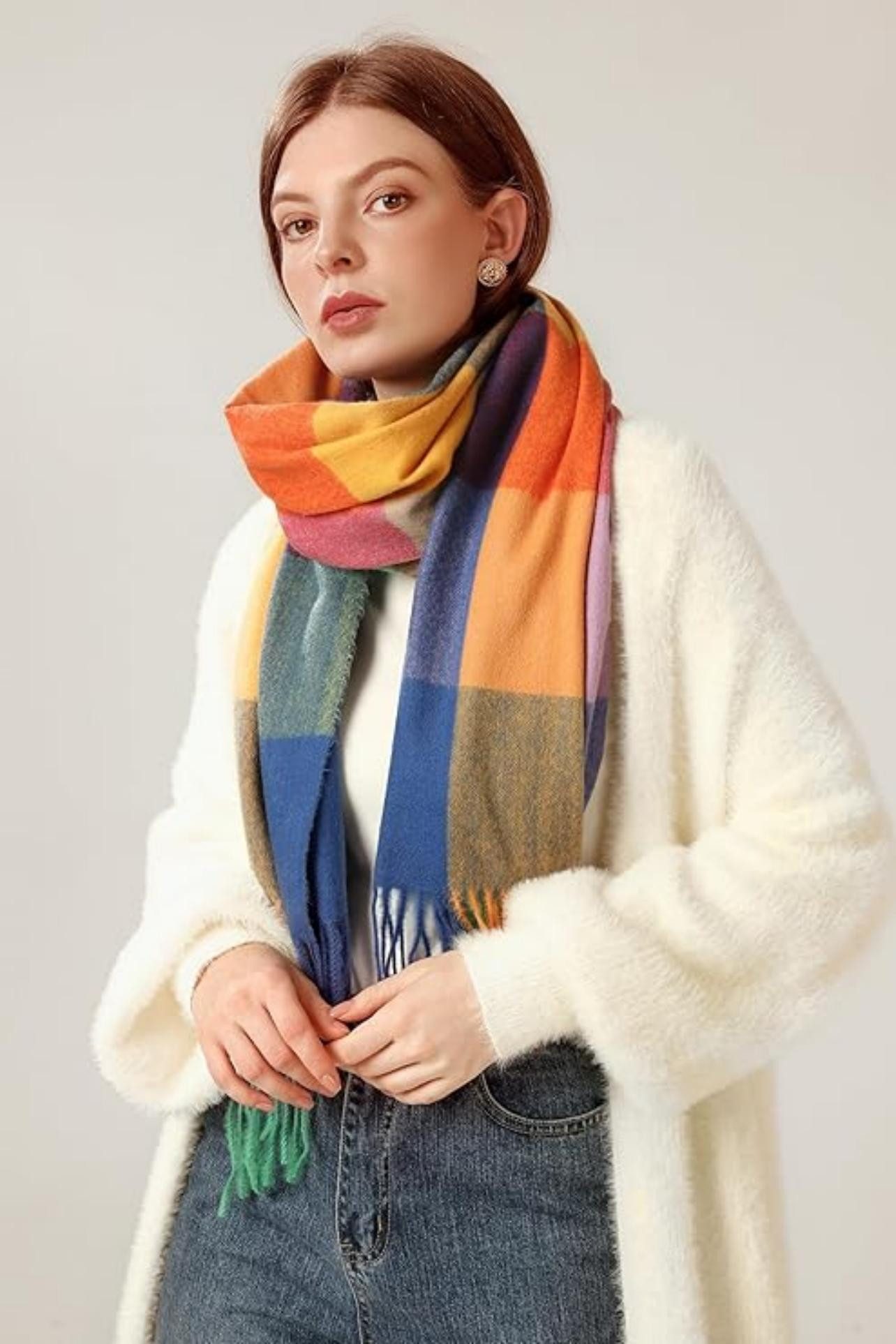 Coonoor Modeschal Karierter Damen Schal mit Fransen, im Oversize Look,für H günstig online kaufen