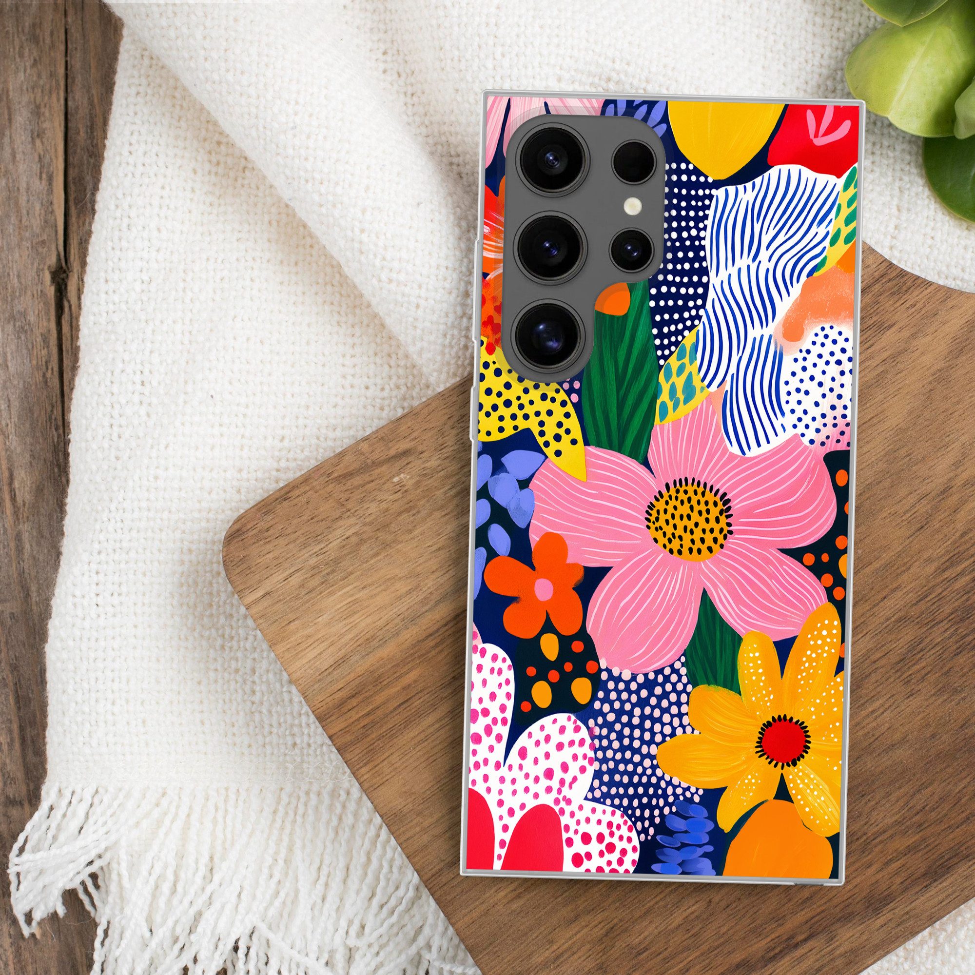 MuchoWow Handyhülle für Samsung Galaxy S24 Ultra Bunt - Blumen - Abstrakt - Punkte, Phone Case, Silikon, Schutzhülle Dünn