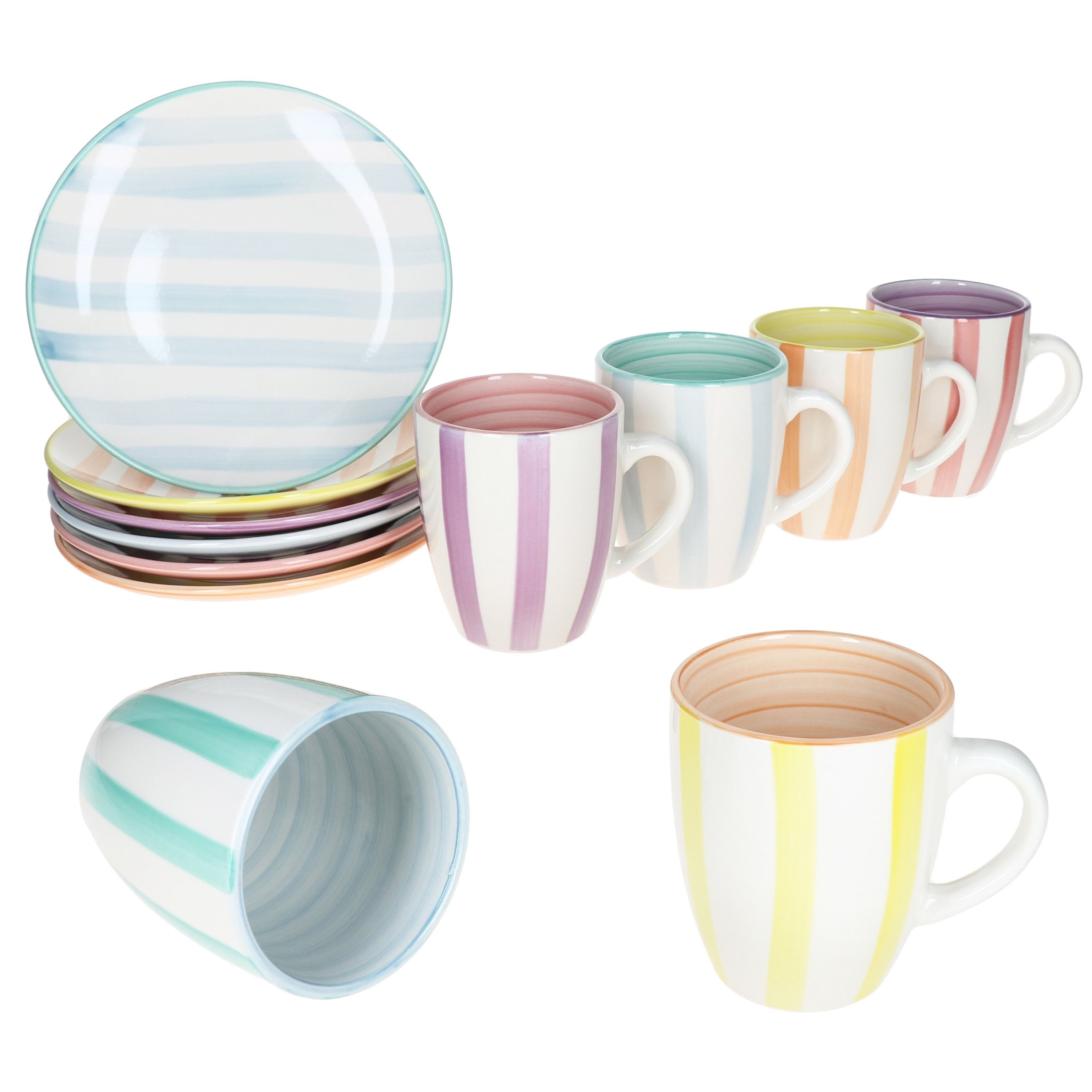 Frühstücks-Geschirrset Beach Pastello Stripes 12tlg Frühstücksset Steingut 6 Personen