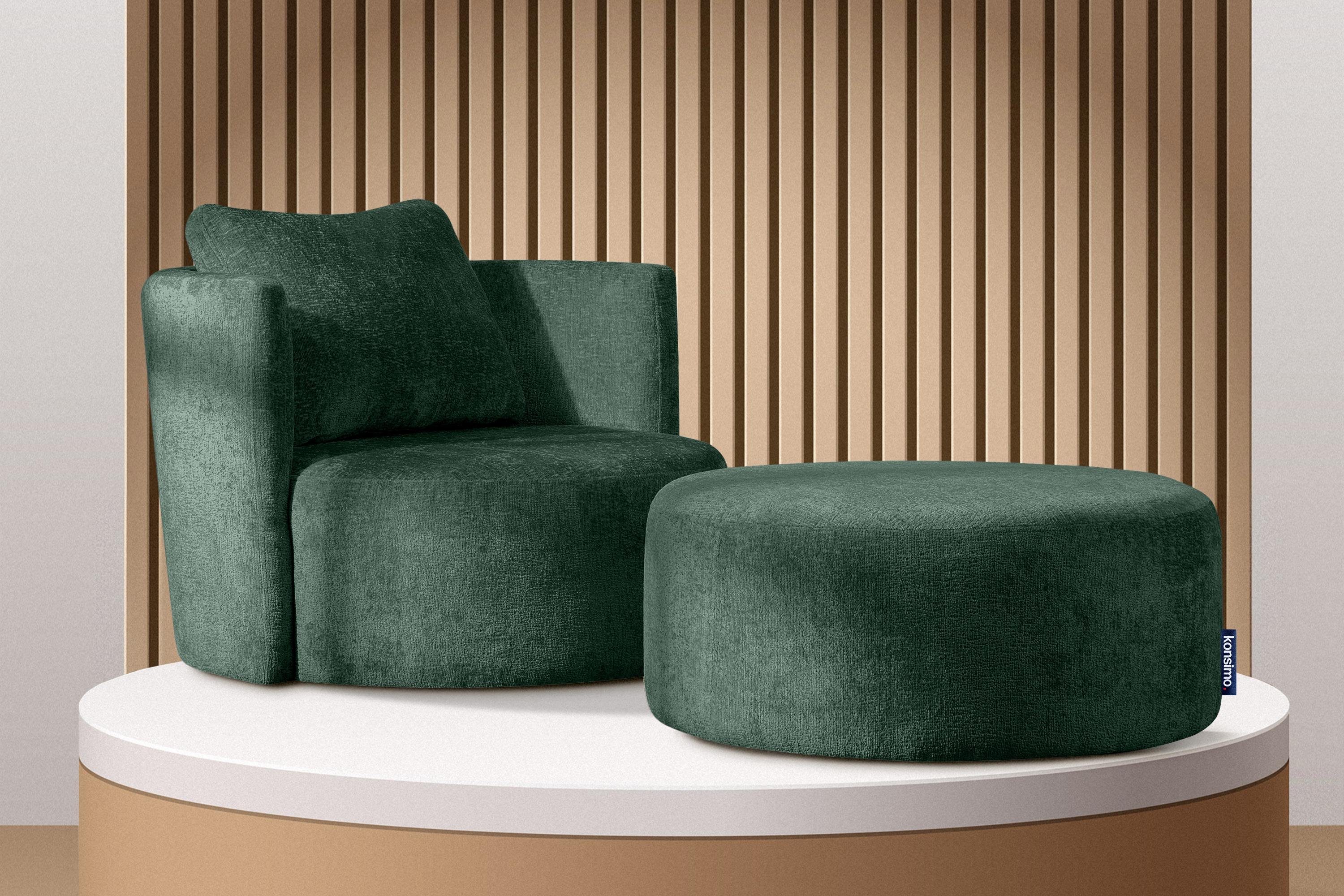 Loungesessel Chenille Konsimo dekorativem inklusive mit RAGGI, 360° Drehfunktion, Kissen, Drehsessel