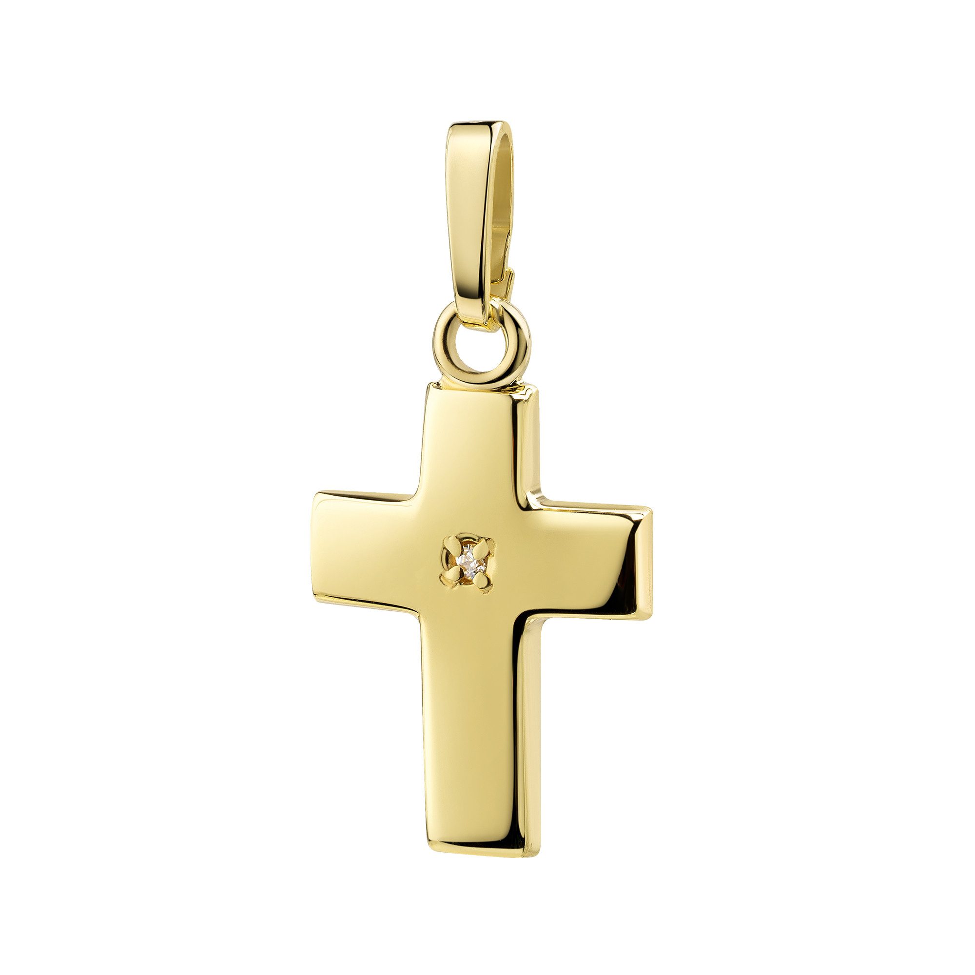 JEVELION Kreuzkette kleiner Kreuzanhänger 750 Gold Kreuz + 1x Zirkonia - Made in Germany (Goldkreuz, für Damen und Kinder), Mit Kette vergoldet- Länge wählbar 36 - 70 cm oder ohne Kette.