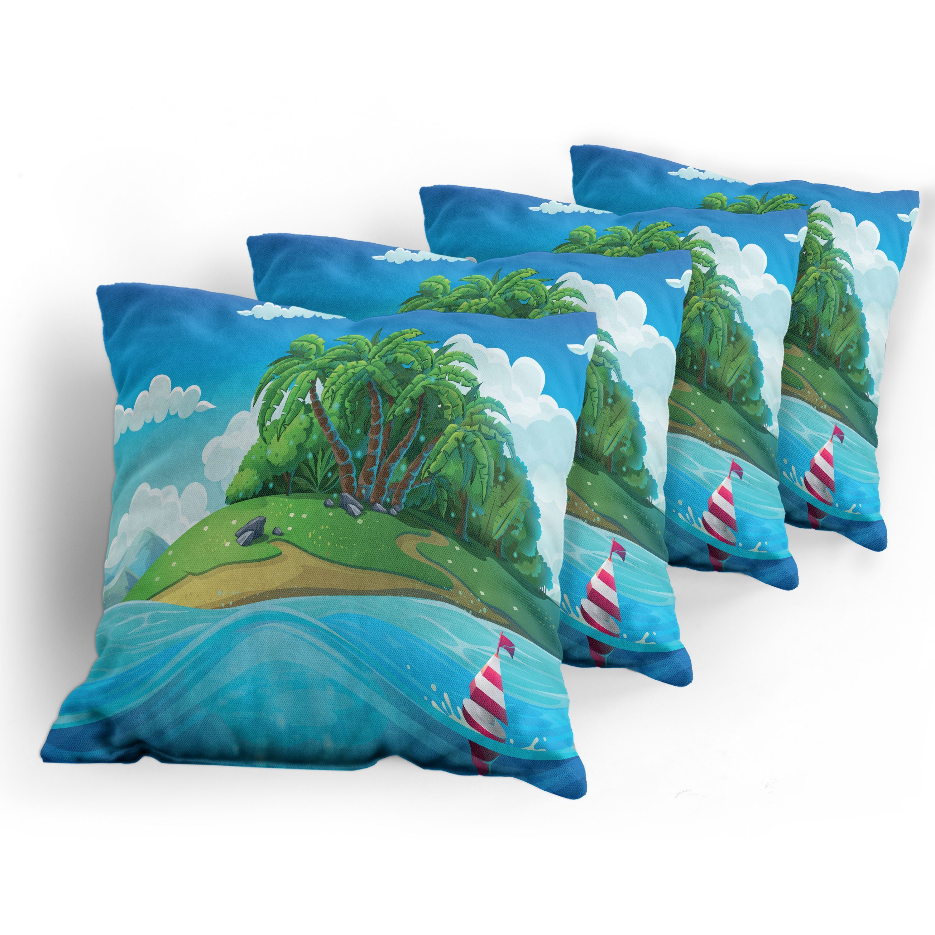 Modern Aquatic Doppelseitiger Tropisch Seascape Kissenbezüge (4 Muster Digitaldruck, Accent Stück), Abakuhaus