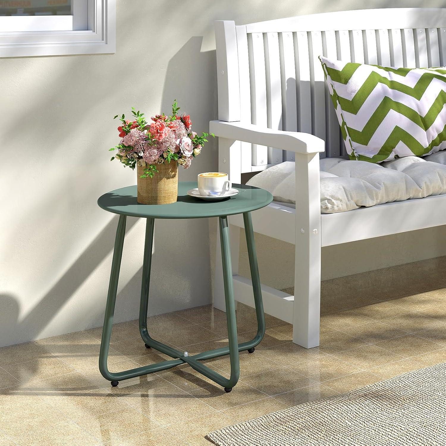 LuxusKollektion Gartentisch Beistelltisch Outdoor Balkontisch Rund Metall Wetterfest Grün