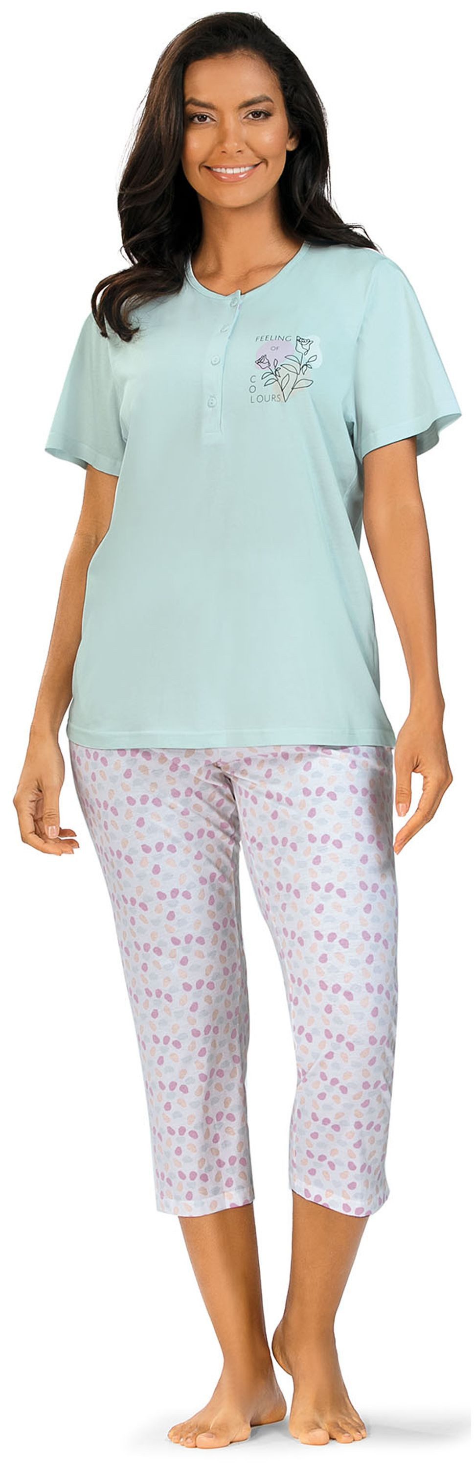 comtessa Schlafanzug Summer Whisper (Set, 2 tlg., 2-teilig) Damen Pyjama 2-teilig 7/8 Hose geknöpft Baumwolle große Größen