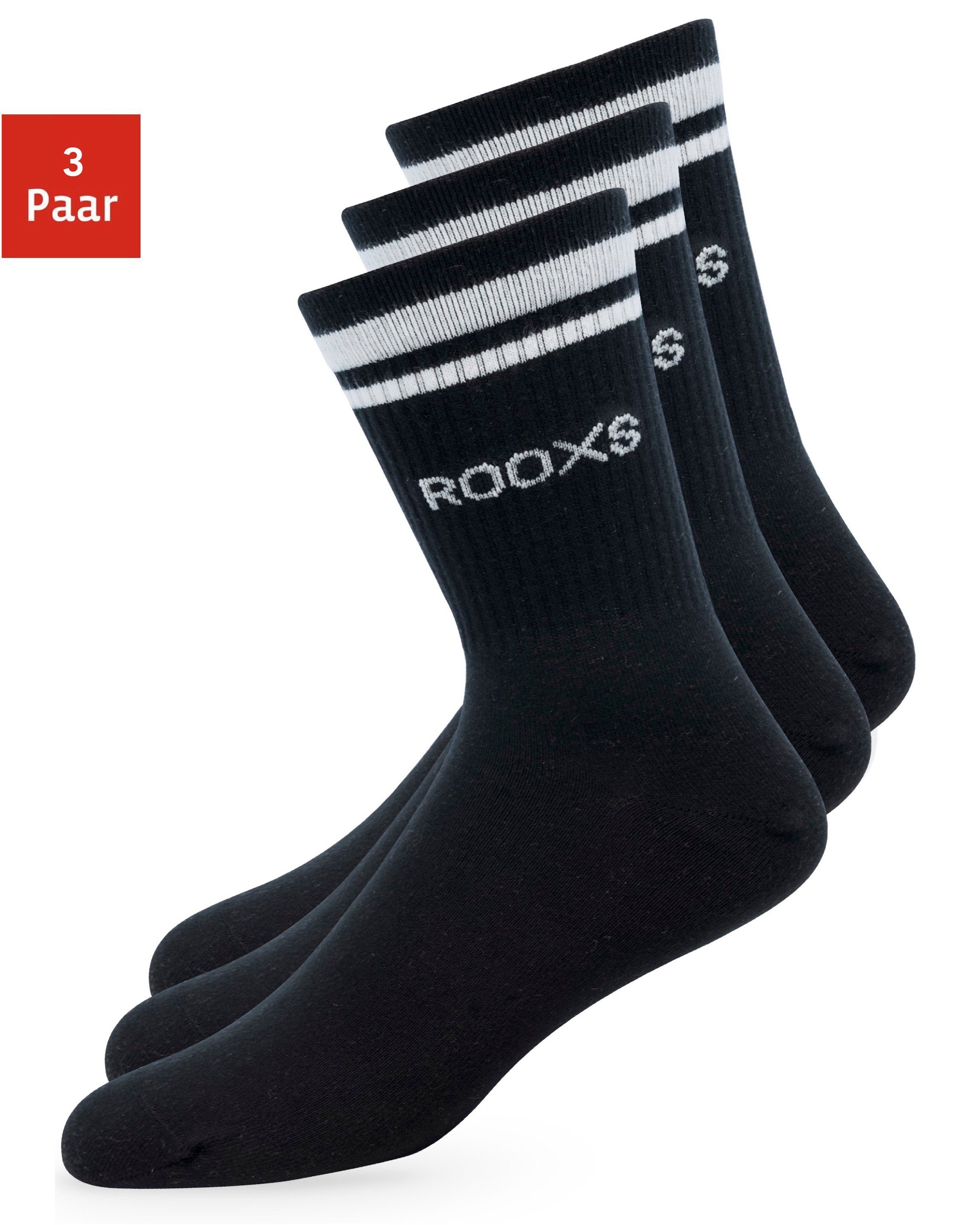ROOXS Sportsocken Hohe Tennissocken für Damen & Herren (3-Paar) Retro Socken mit streifen, Made in EU