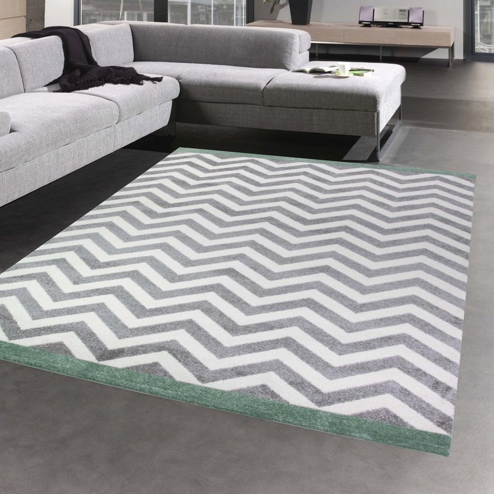 Teppich Teppich modern Skandinavisches Design in Grün Creme Grau