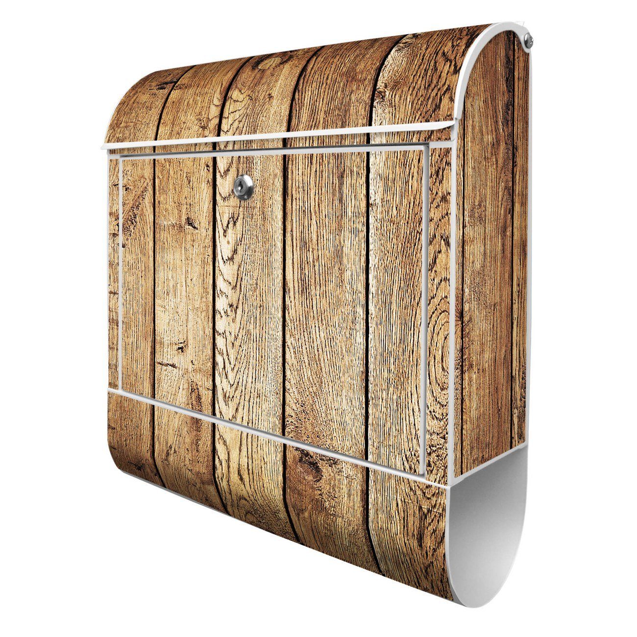 banjado Wandbriefkasten Stahl Geöltes Holz (Wandbriefkasten witterungsbeständig, pulverbeschichtet, mit Zeitungsfach), 39 x 47 x 14cm weiß