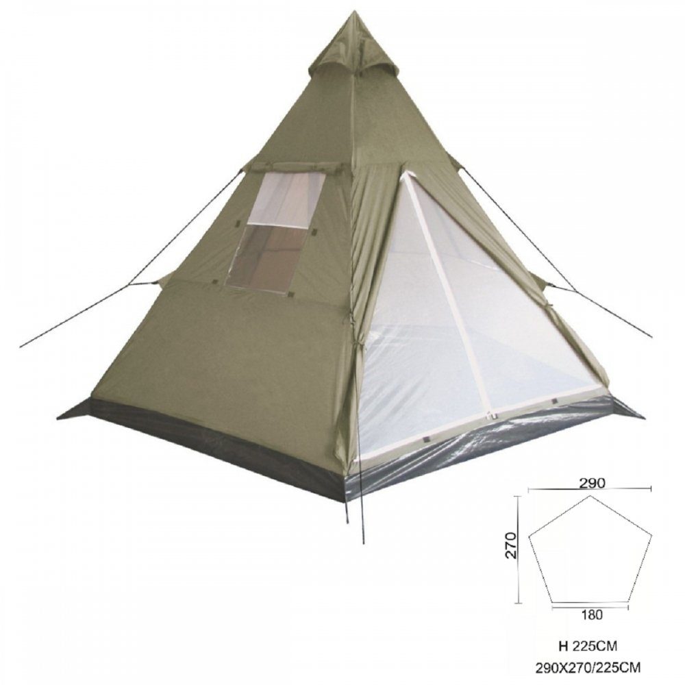 MFH Tipi-Zelt Zelt, Boden trittfestem, PU-Gewebe Gr. oliv, cm, (mit Mittelmast, Transporttasche), 290x270x225 aus Tipi, robustem