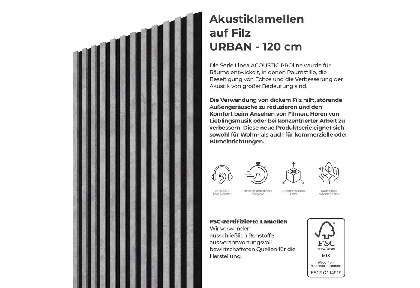 Thumbnail - Stegu Wandpaneel Linea ACOUSTIC PROline Akustikpaneel Holz auf Filz Lamellenwand FSC, BxL: 60,00x120,00 cm, (3-tlg) Deko...