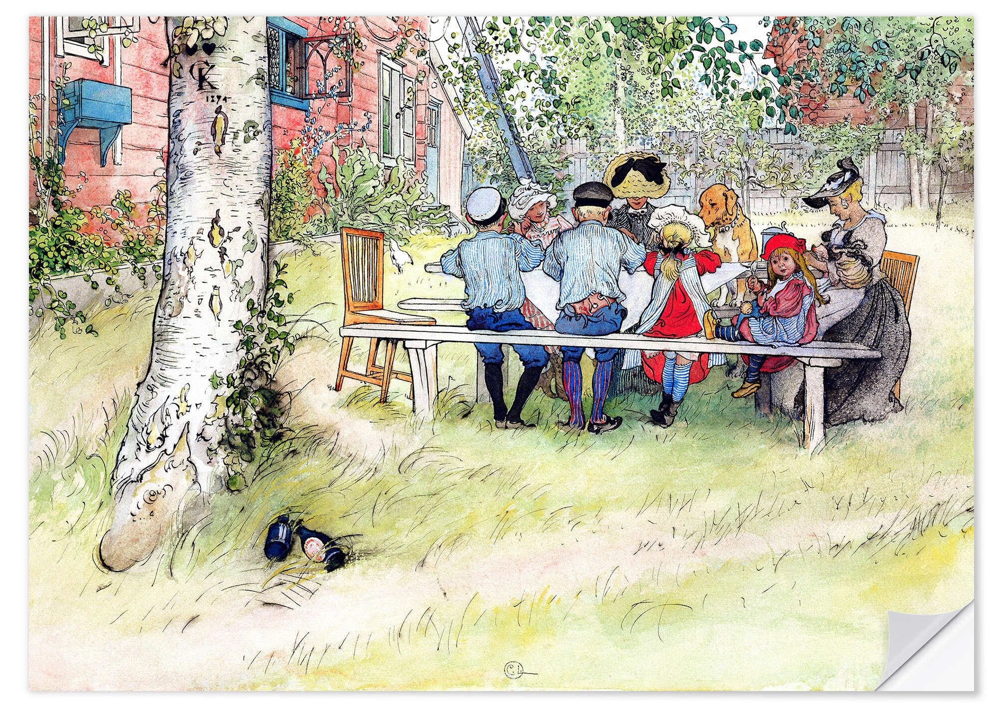 Posterlounge Wandfolie Carl Larsson, Frühstück unter der großen Birke, Flur Landhausstil Malerei