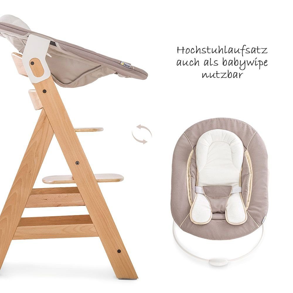 für Geburt, Hochstuhl ab St), - Sitzauflage, Plus Set Newborn Babystuhl Beta Aufsatz Tisch Hauck Natur Neugeborene, Holz (Set, 5