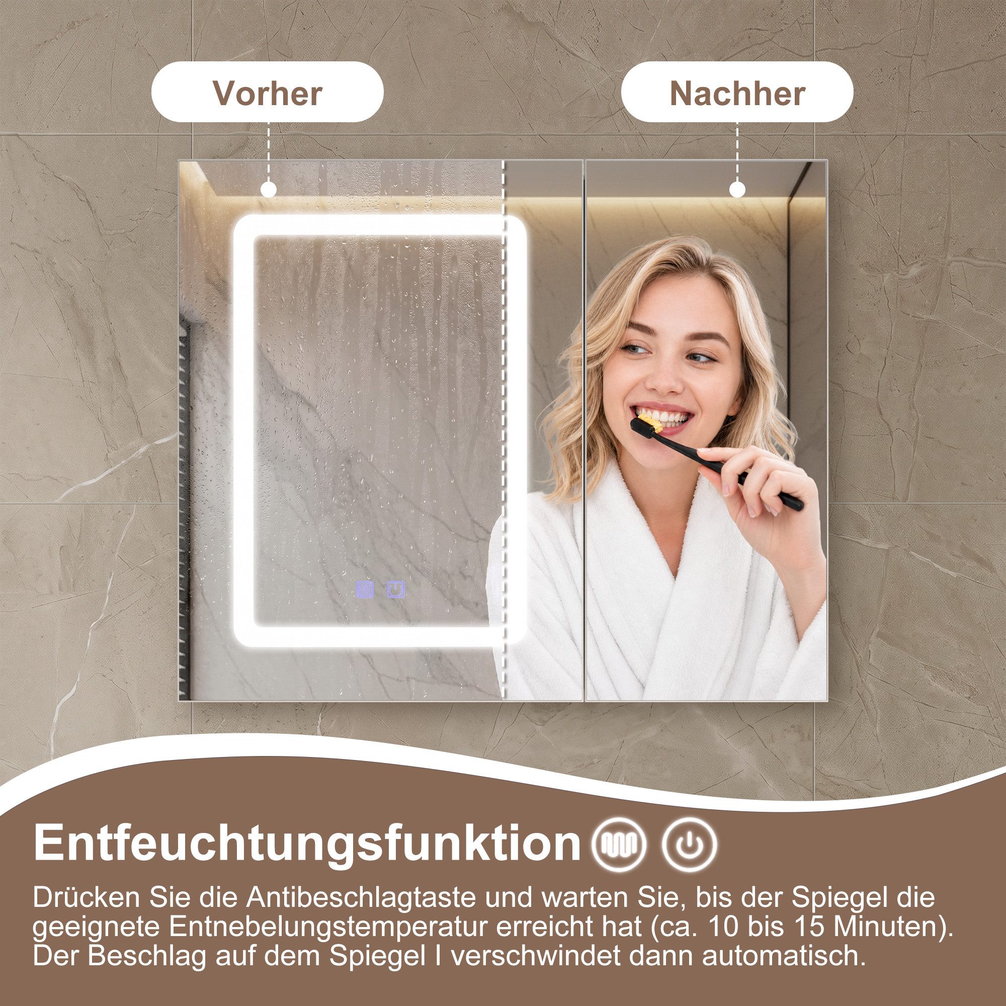 Simurq Badezimmerspiegelschrank Spiegelschrank Bad 70cm Mit LED & Anti-Beschlag,Doppelseitiger Spiegel – Bild 5 von 5