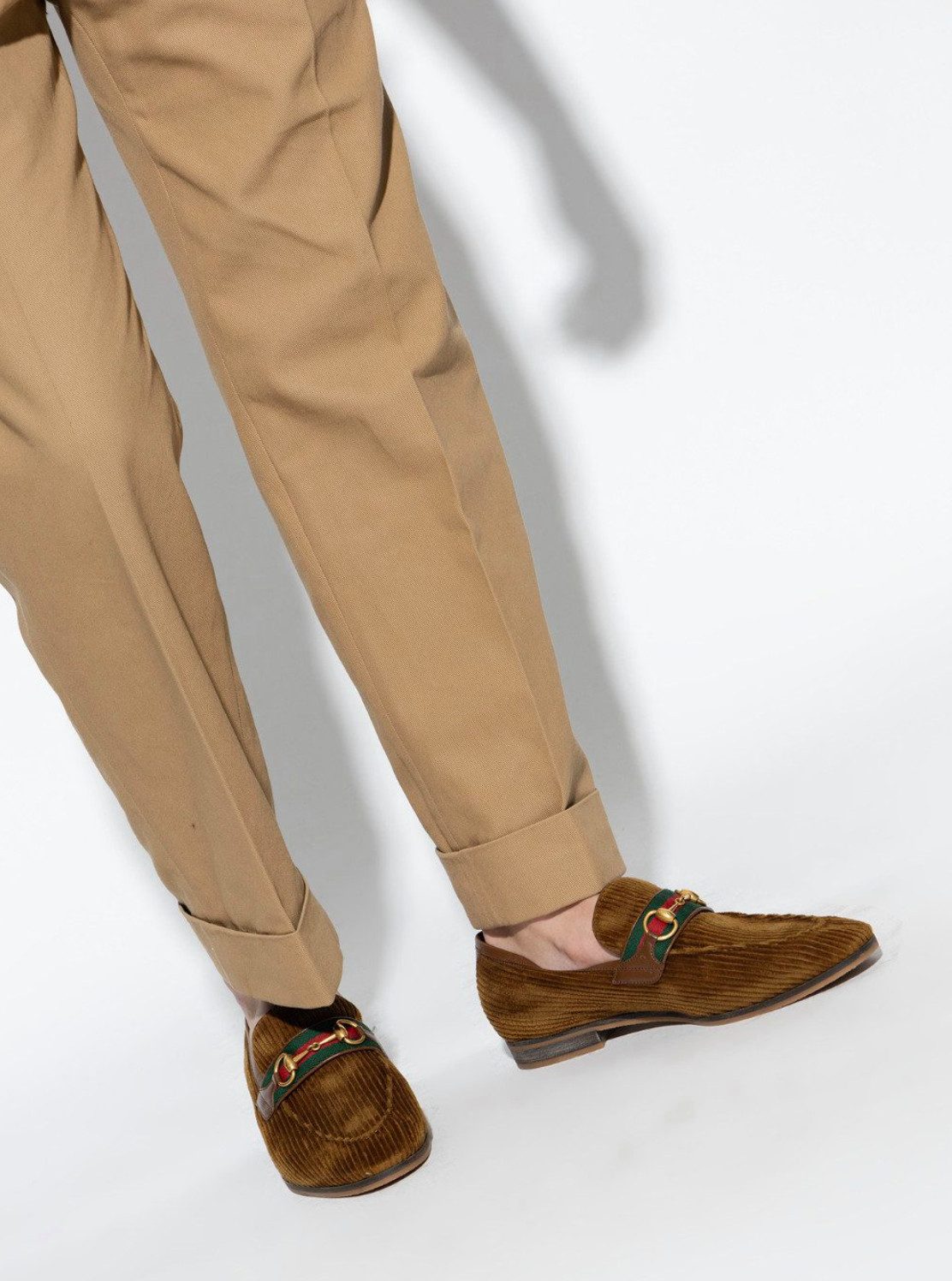 GUCCI Web Corduroy 41 Loafer mit markante grün-rot-grüne „Web“-Streifen-Detail