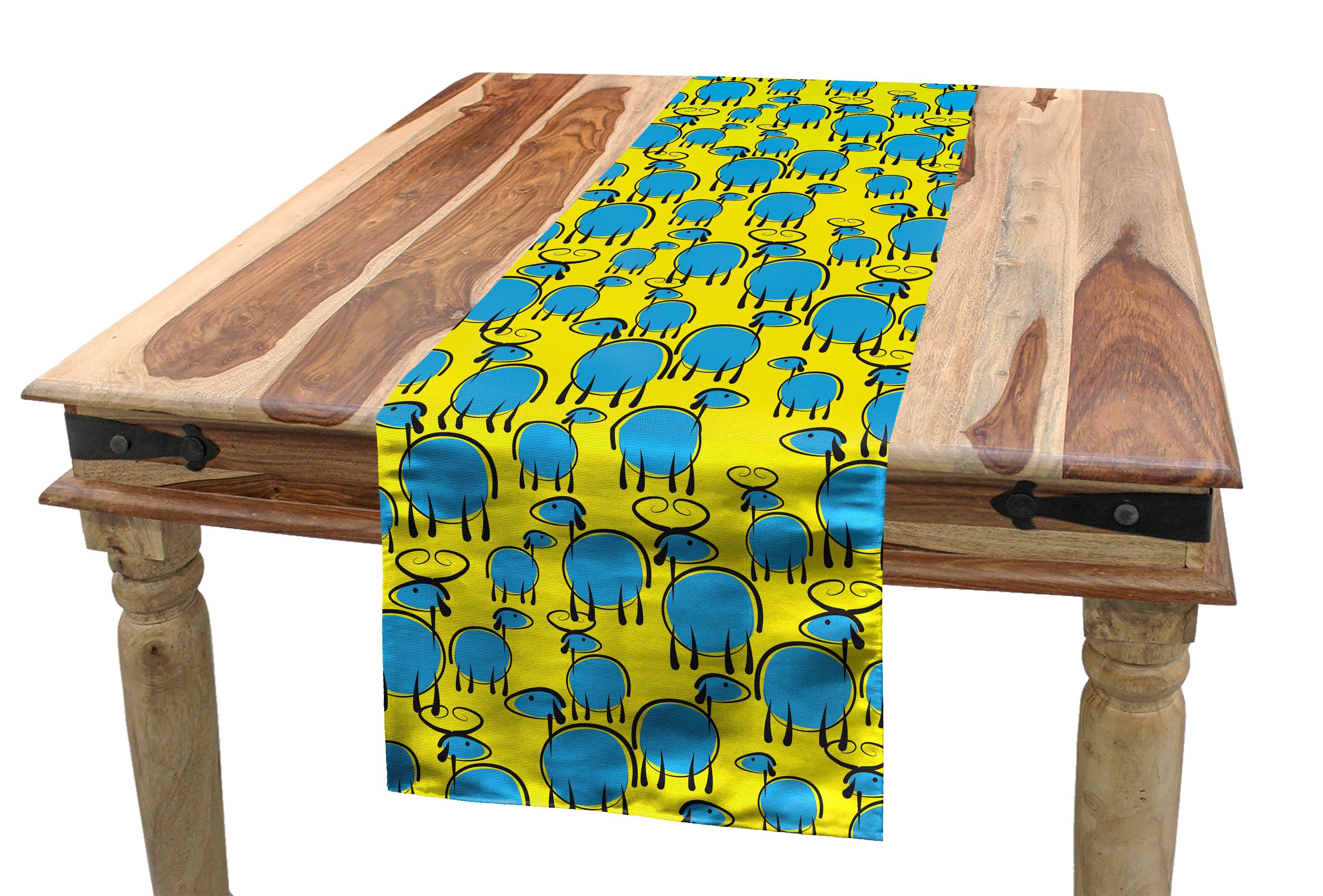 Farbe Esszimmer Tischläufer Sheep Abakuhaus Rechteckiger Ziege Dekorativer Tischläufer, Doodle Leuchtende Küche