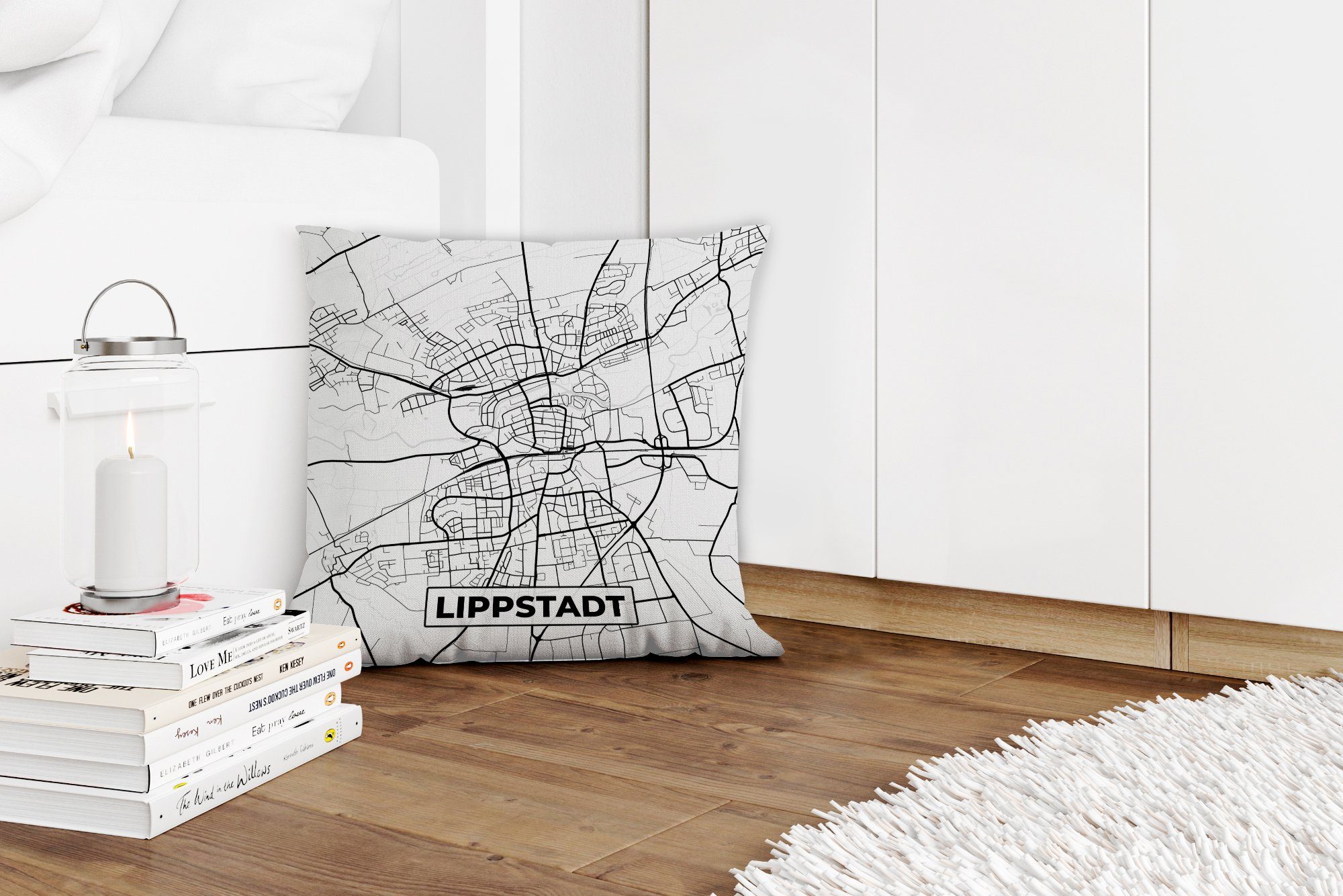 Stadtplan, - - - Dekokissen Lippstadt Wohzimmer, Deko, Zierkissen MuchoWow mit Karte Karte Füllung Sofakissen für Schlafzimmer,