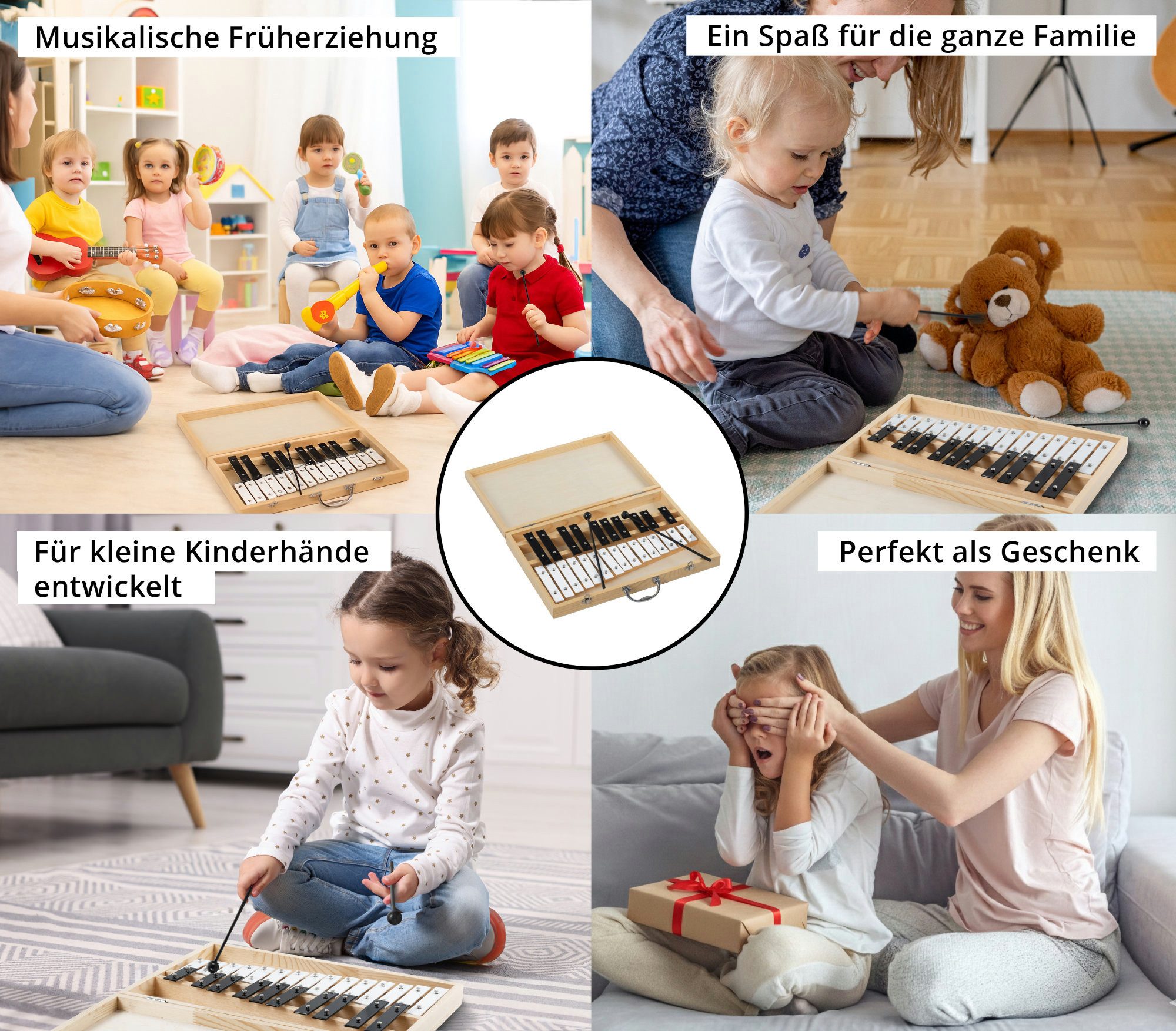 Classic Cantabile Glockenspiel Glockenspiel mit Holzbox Chromatisch - für musikalische Frühstarter, Inkl. praktischem Holzkoffer und 2 Schlägeln, Chromatisch 25 dicke Metall-Klangplatten für vollen Klang