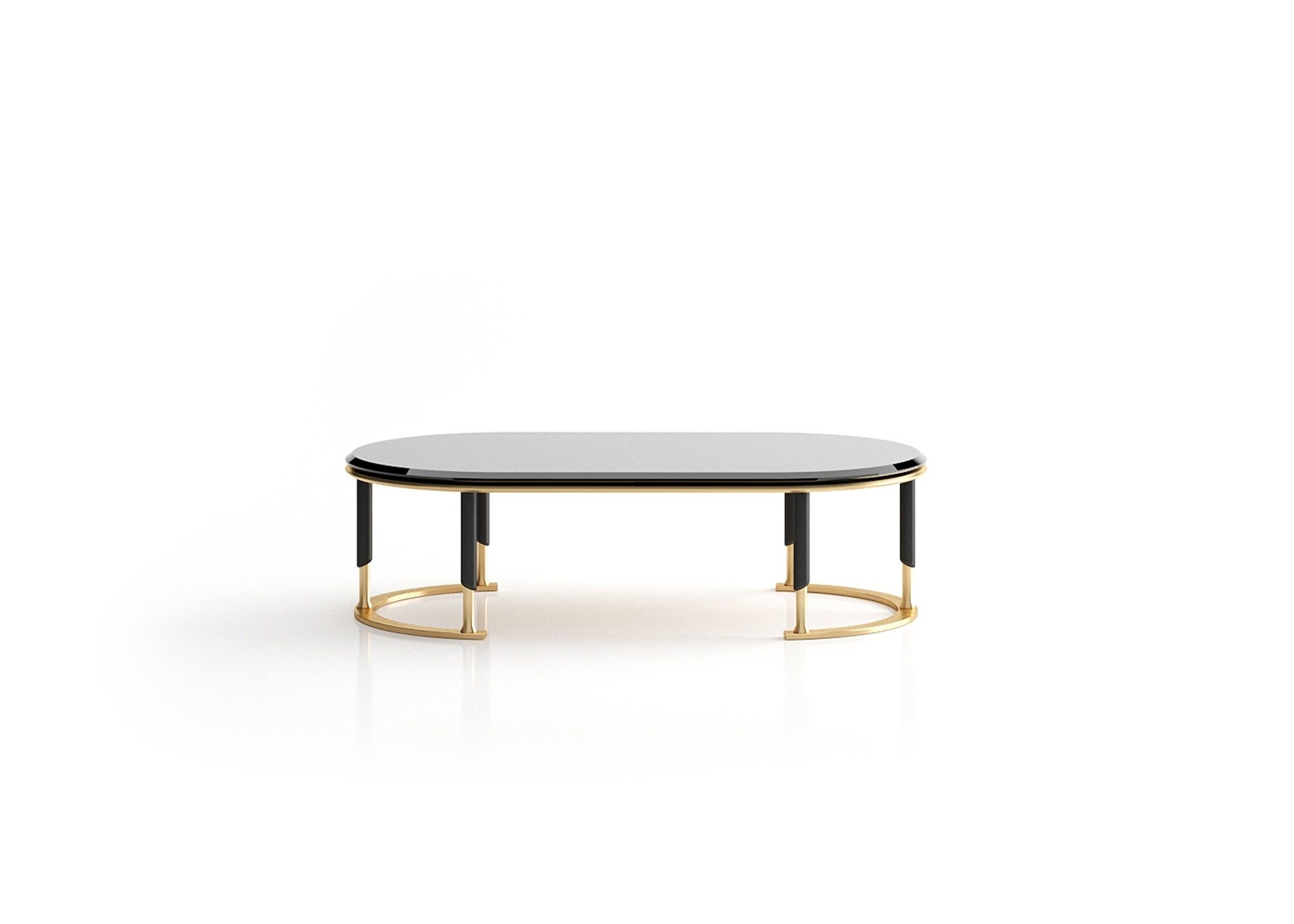 Xlmoebel Couchtisch Schwarzer Glastisch mit ovaler Form und eleganten Holzbeinen (Packung, Couchtisch), Made in Europa