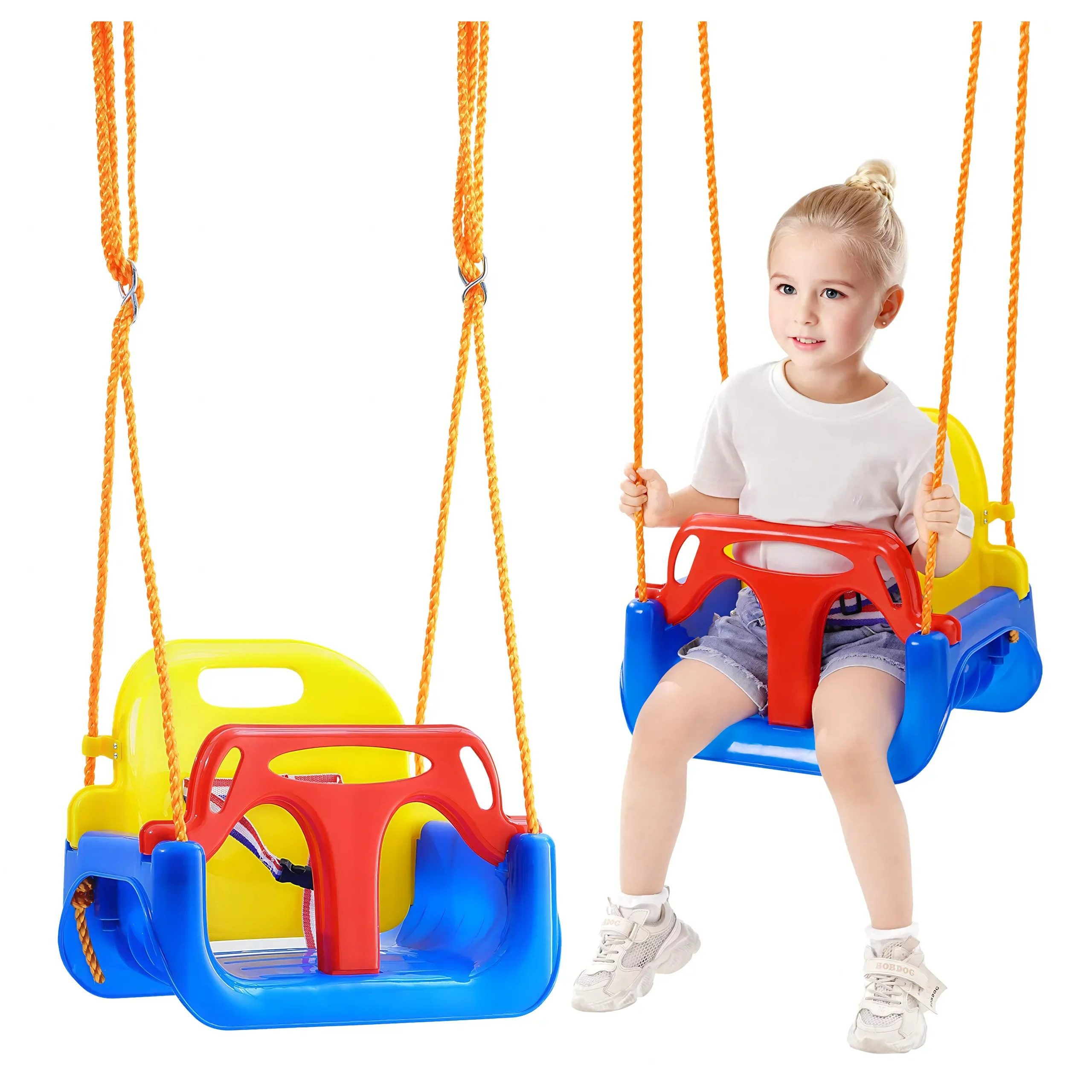 Realb2b Schaukelsitz Kinder-Schaukelsitz 3-in-1 mit Rückenlehne, Sicherheitsbügel Gurten (3-in-1-Kinderschaukel mit Rückenlehne und Sicherheitsbügel), 3-in-1-Schaukel, Sicherheitsbügel, Gurte, Rückenlehne, verstellbar