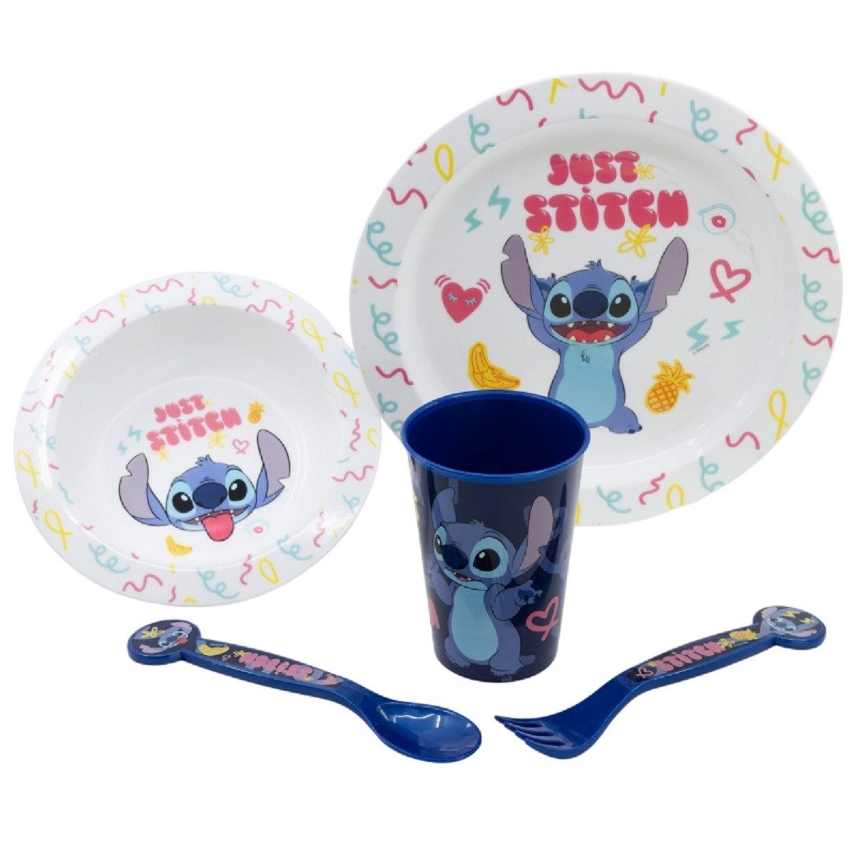 Lilo & Stitch Frühstücks-Set Mikrowellengeeignet 5-teiliges Kindergeschirr mit rutschfestem Boden