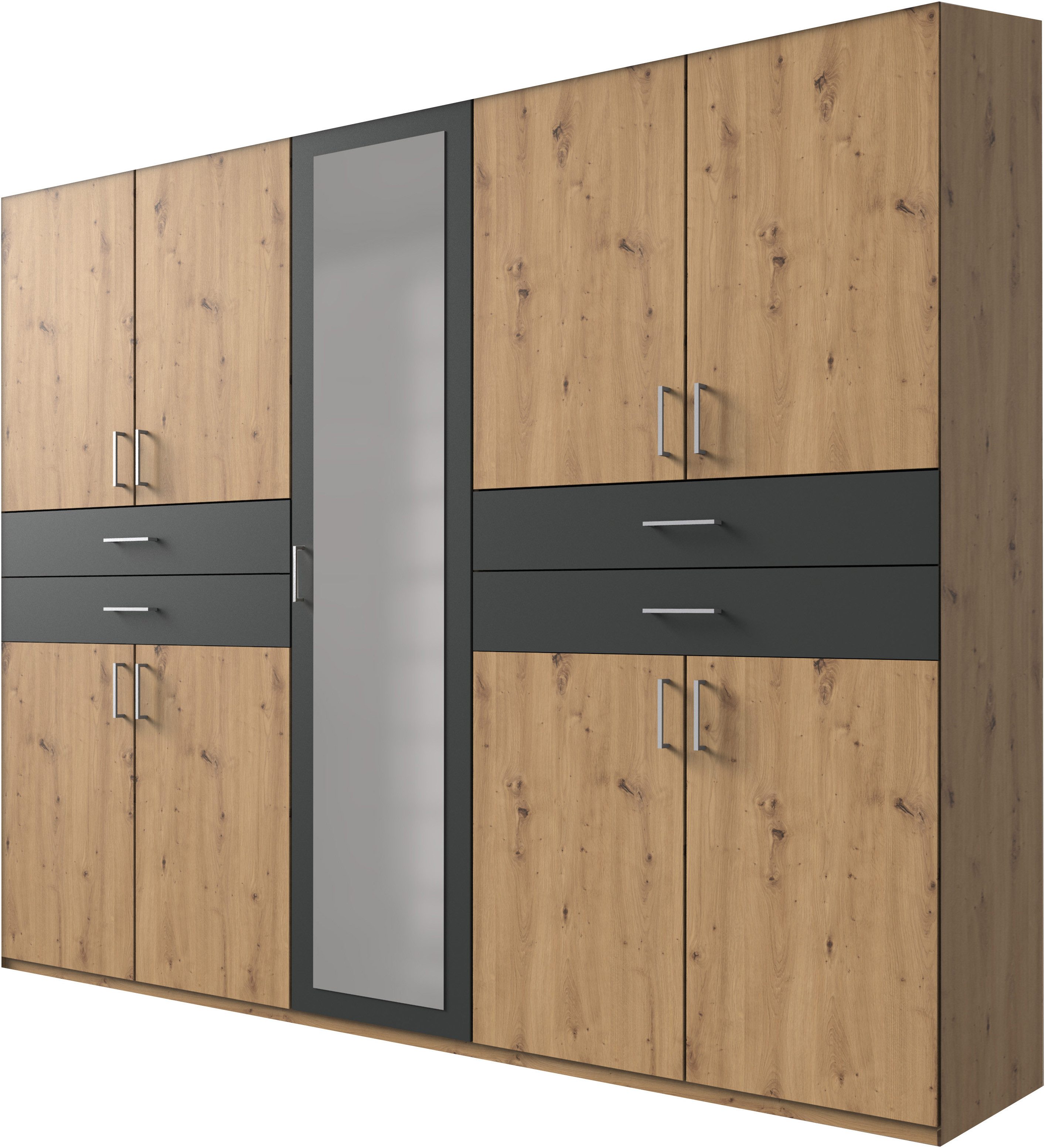 Wimex Kleiderschrank Taiga Kleiderschrank mit Spiegel mit Schubladen auf bequemer Höhe, Garderobe Schlafzimmerschrank
