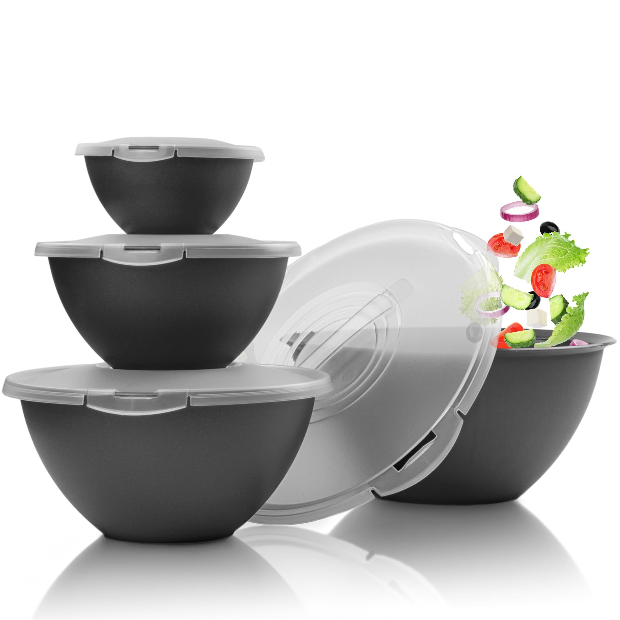 Hausfelder Salatschüssel Schüssel Set groß mit Deckel, 0,7-6 L Anthrazit Schwarz, Kunststoff, (Set, 8-tlg), Schüssel Set groß mit Deckel, 0,7-6 L Anthrazit Schwarz)