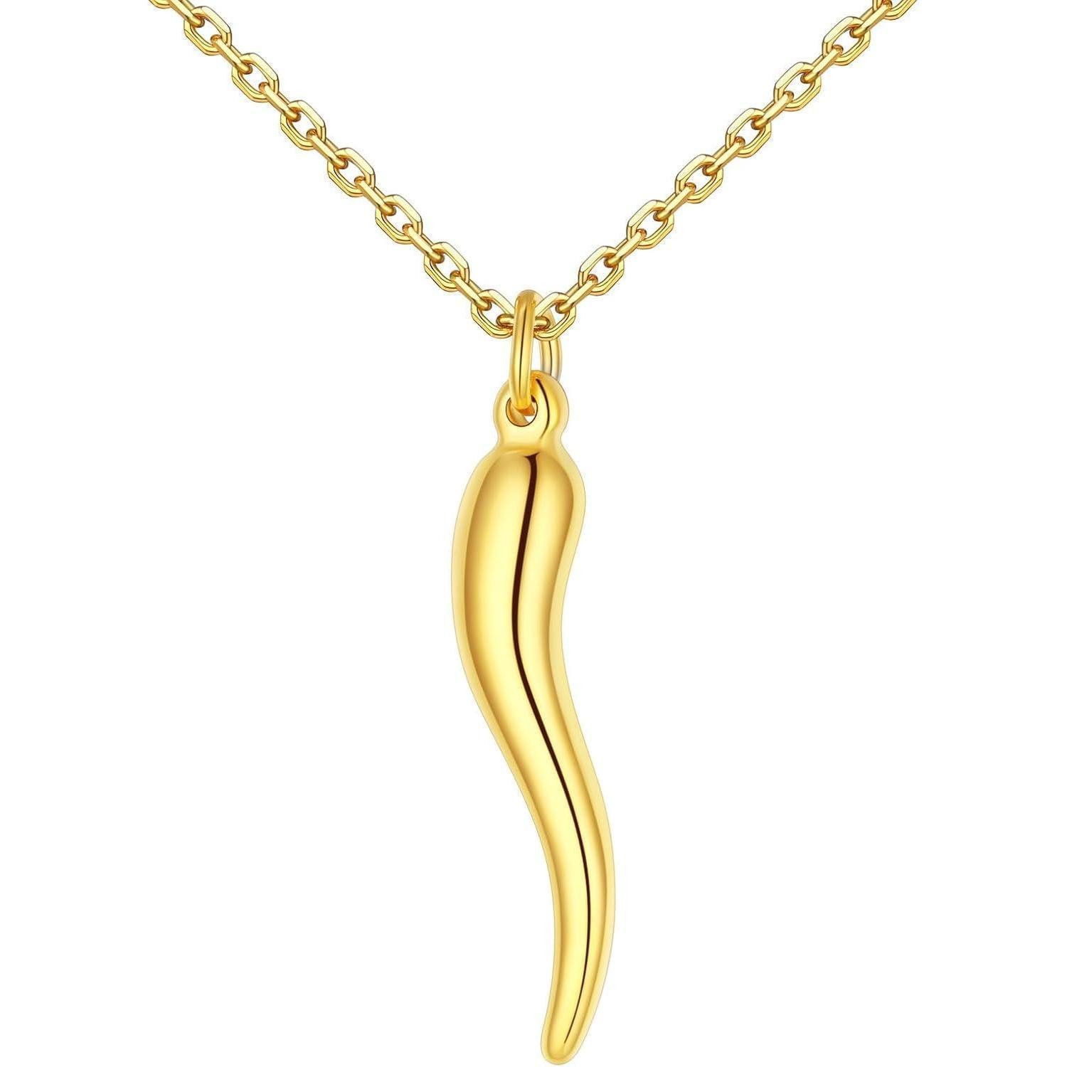 Kette mit Anhänger Halskette Cornicello Anhänger Edelstahl316L 03: Klein-Gold