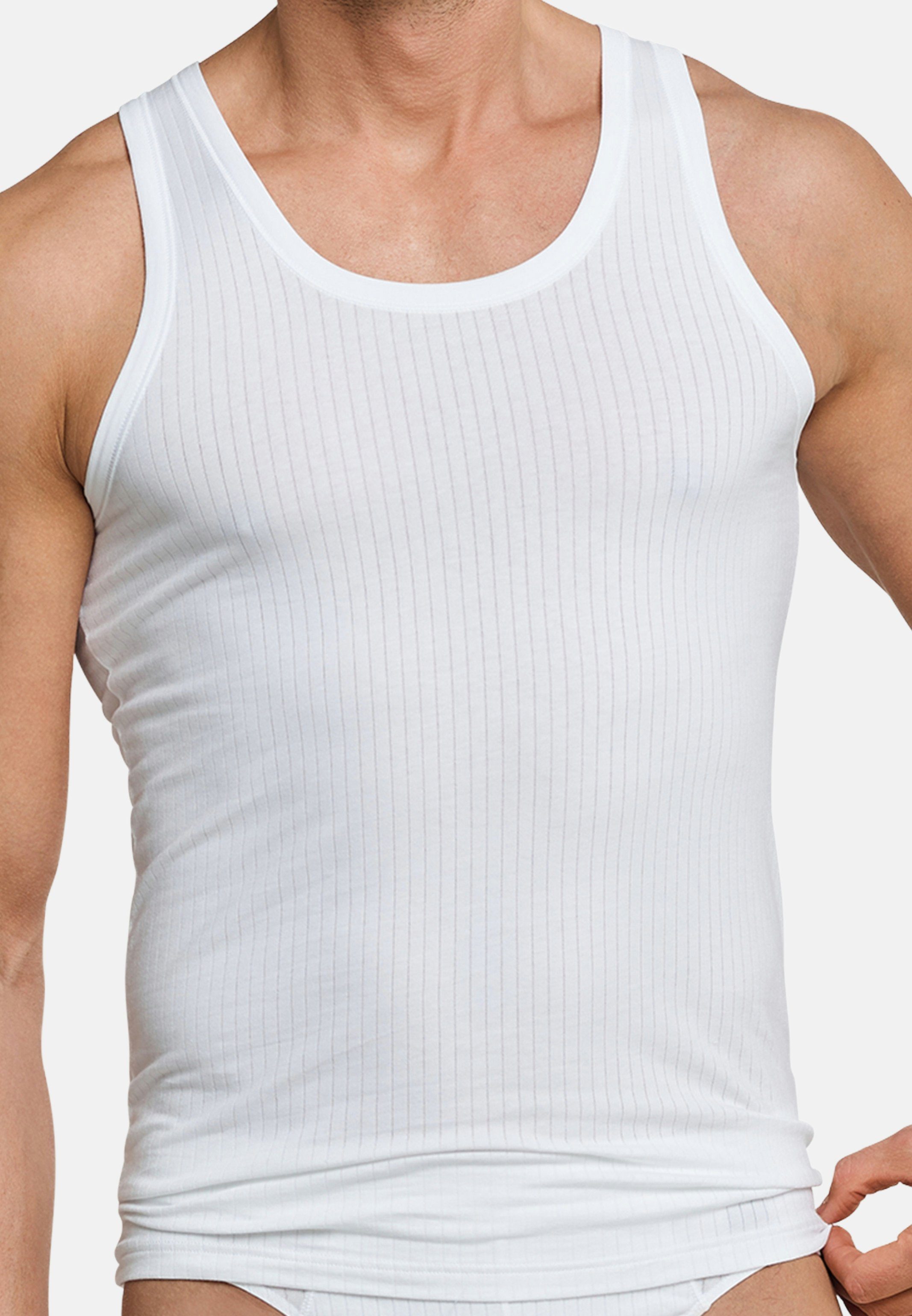 Schiesser Unterhemd 4er Tanktop Baumwolle und - - Unterhemd / (Spar-Set, 4-St) Pack Cotton formstabil Flexibel Essentials Weiß Authentic