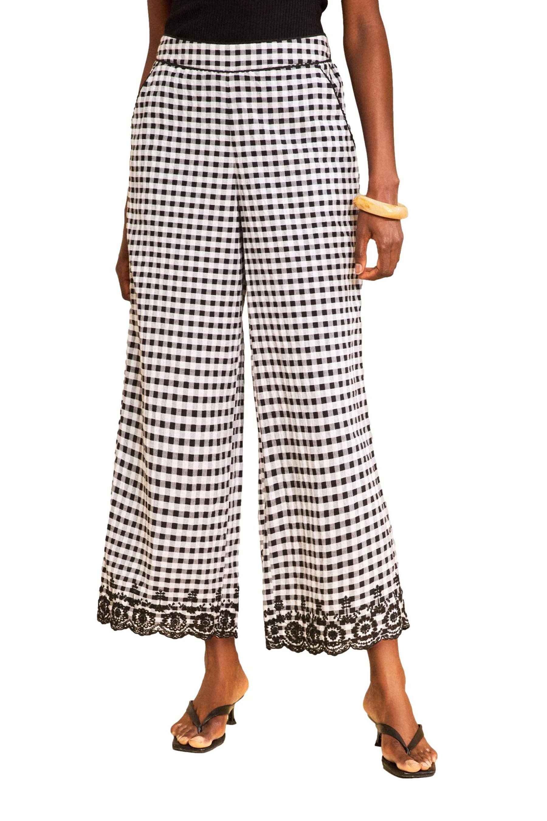 Palazzohose Love & Roses bestickte Hose mit weitem Bein